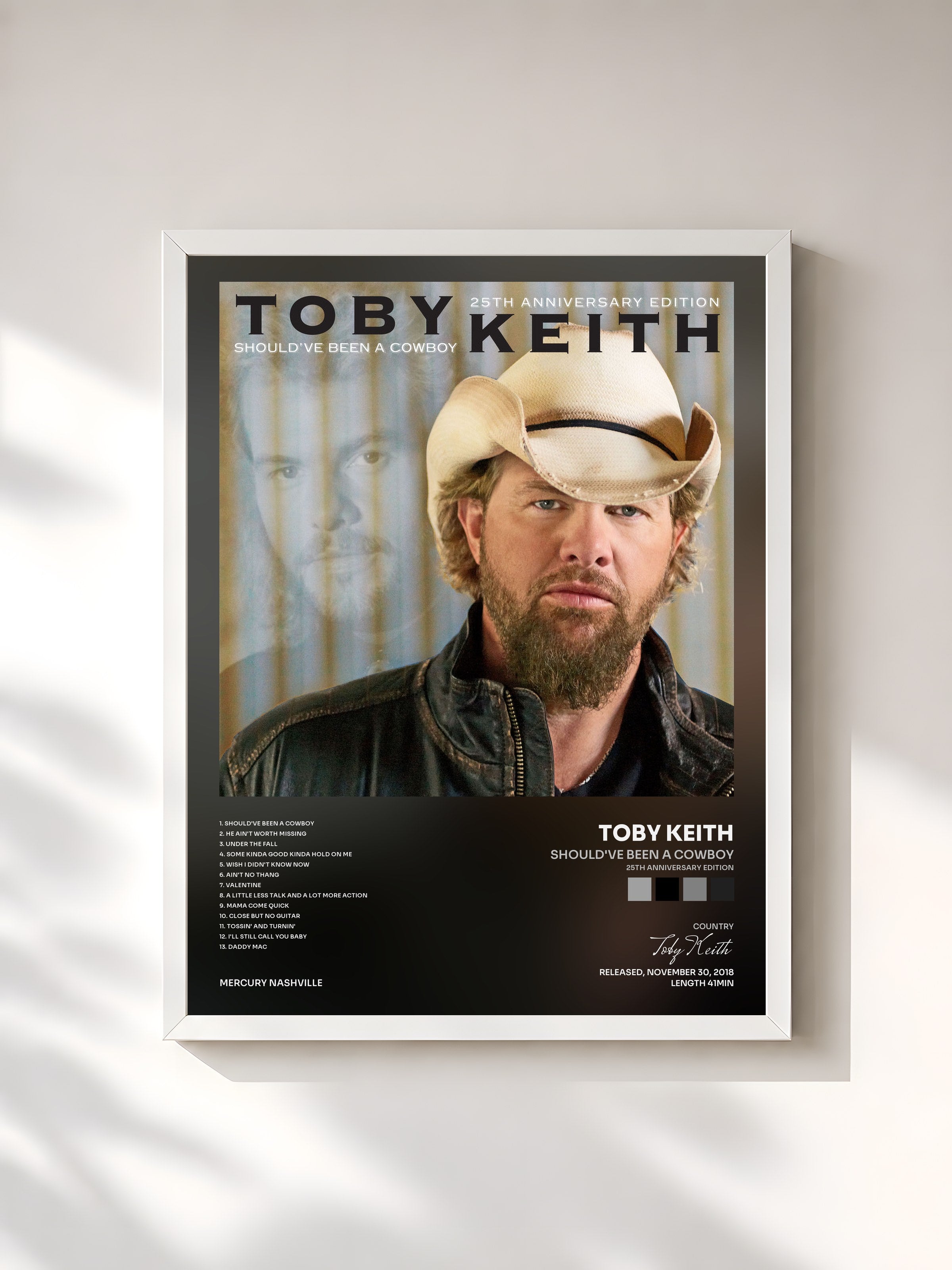 #blanc Tableau de l'album Should've Been A Cowboy (25th Anniversary Edition) de Toby Keith, cadre blanc, imprimé et encadré en France