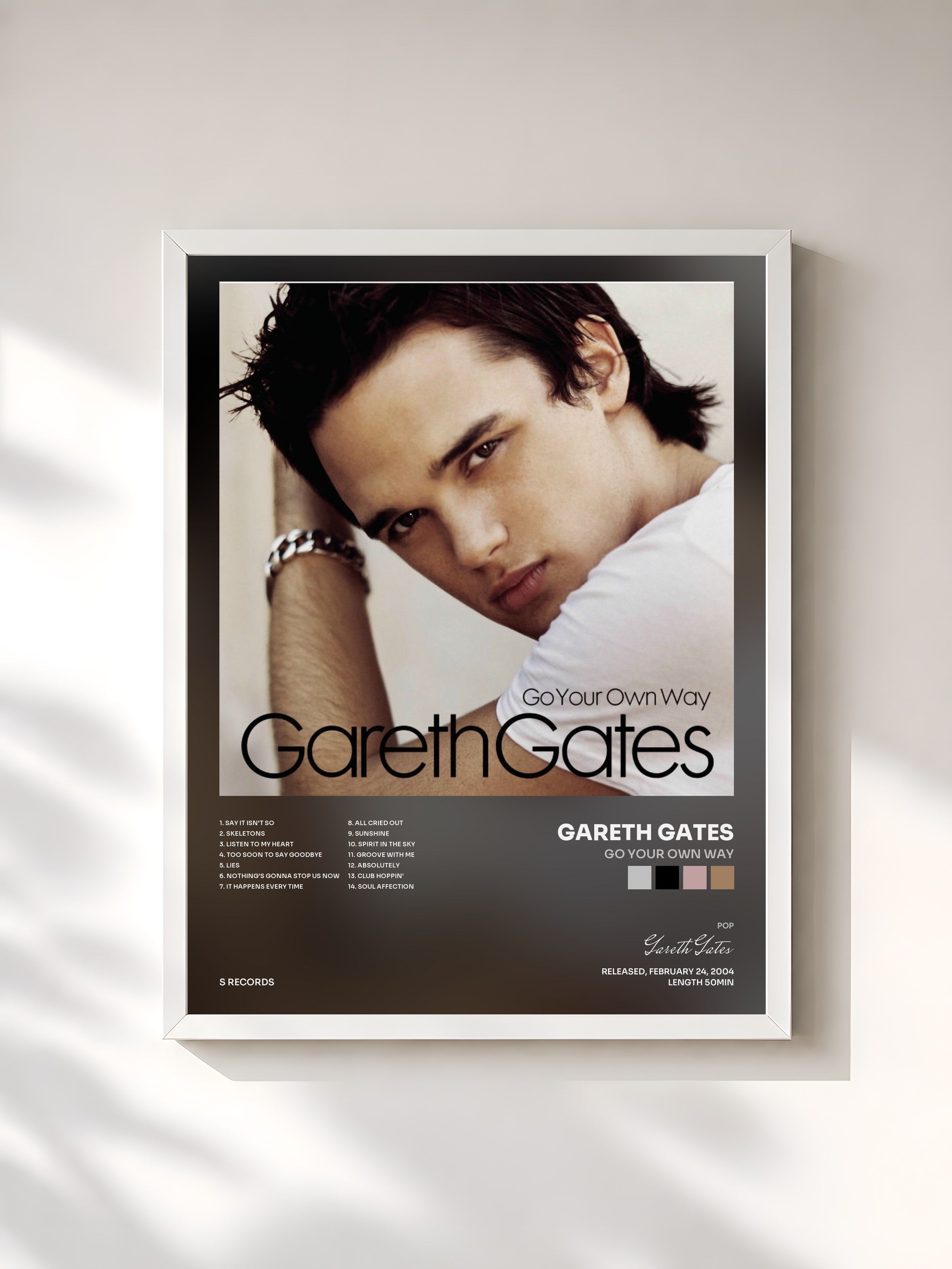 #blanc Tableau de l'album Go Your Own Way de Gareth Gates, cadre blanc, imprimé et encadré en France