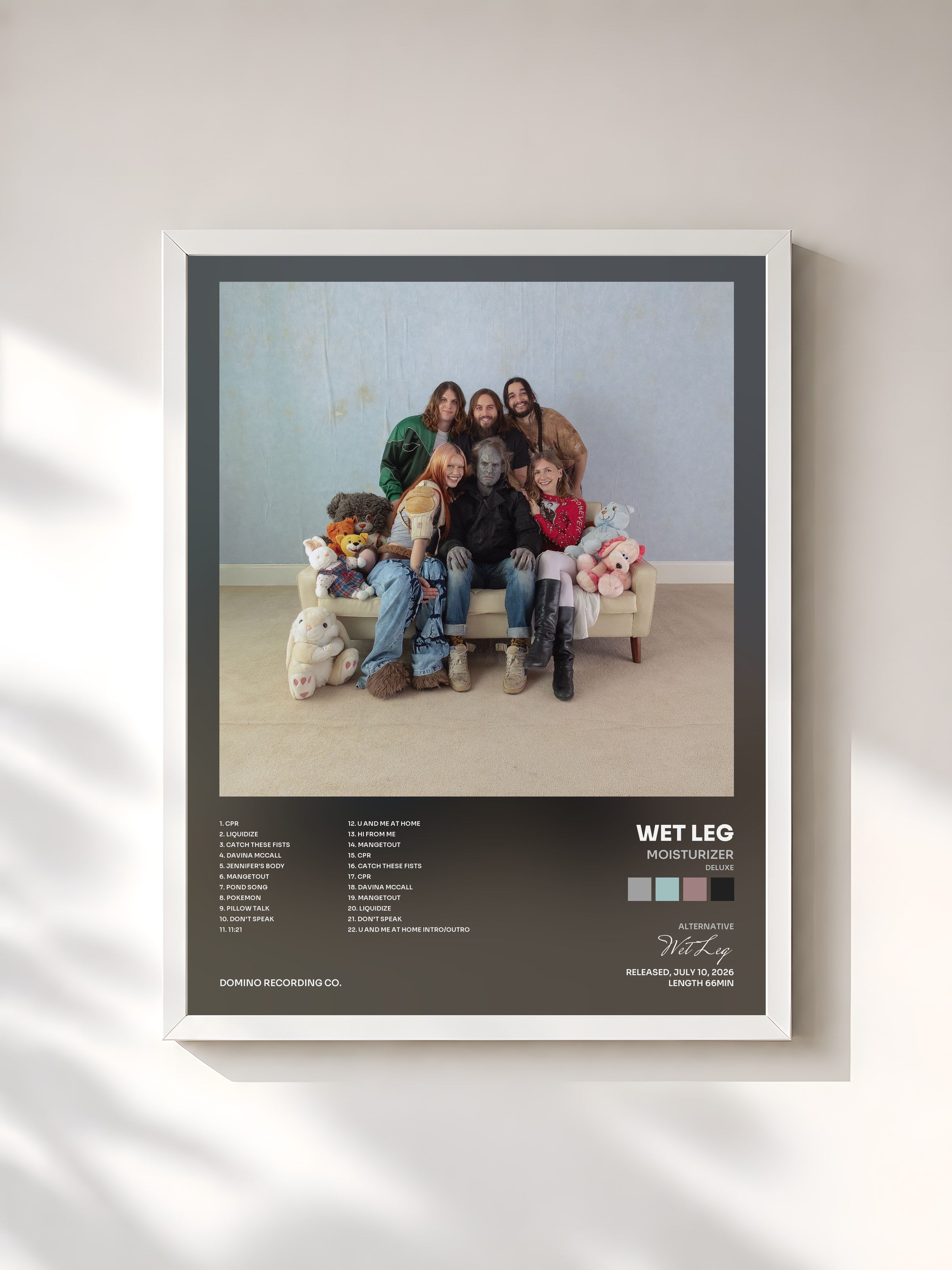 #blanc Tableau de l'album moisturizer (deluxe) de Wet Leg, cadre blanc, imprimé et encadré en France