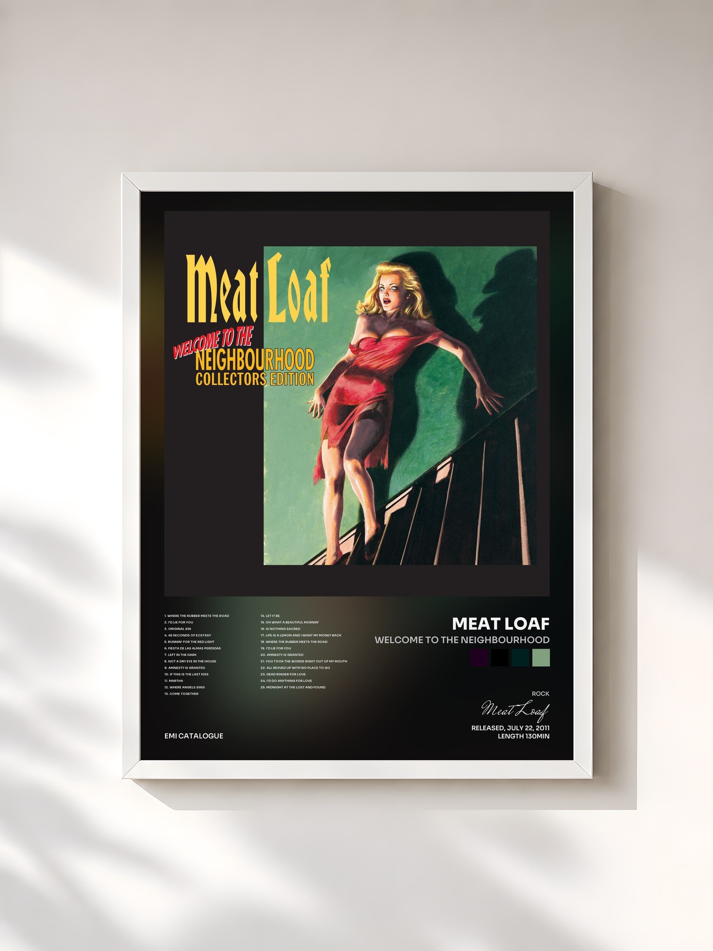 #blanc Tableau de l'album Welcome To The Neighbourhood de Meat Loaf, cadre blanc, imprimé et encadré en France