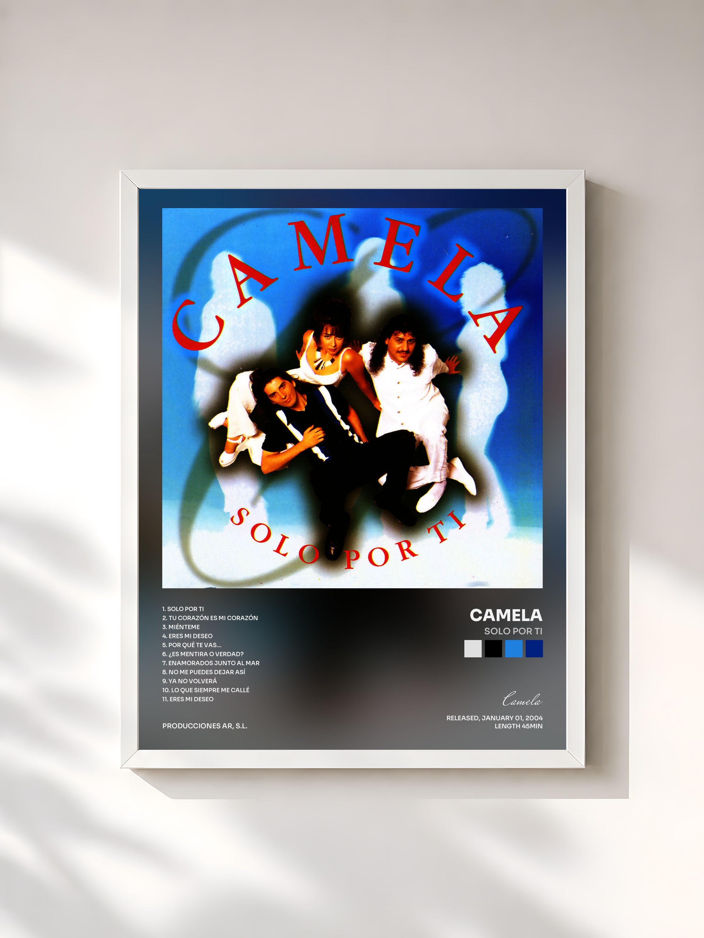 #blanc Tableau de l'album Solo por Ti de Camela, cadre blanc, imprimé et encadré en France