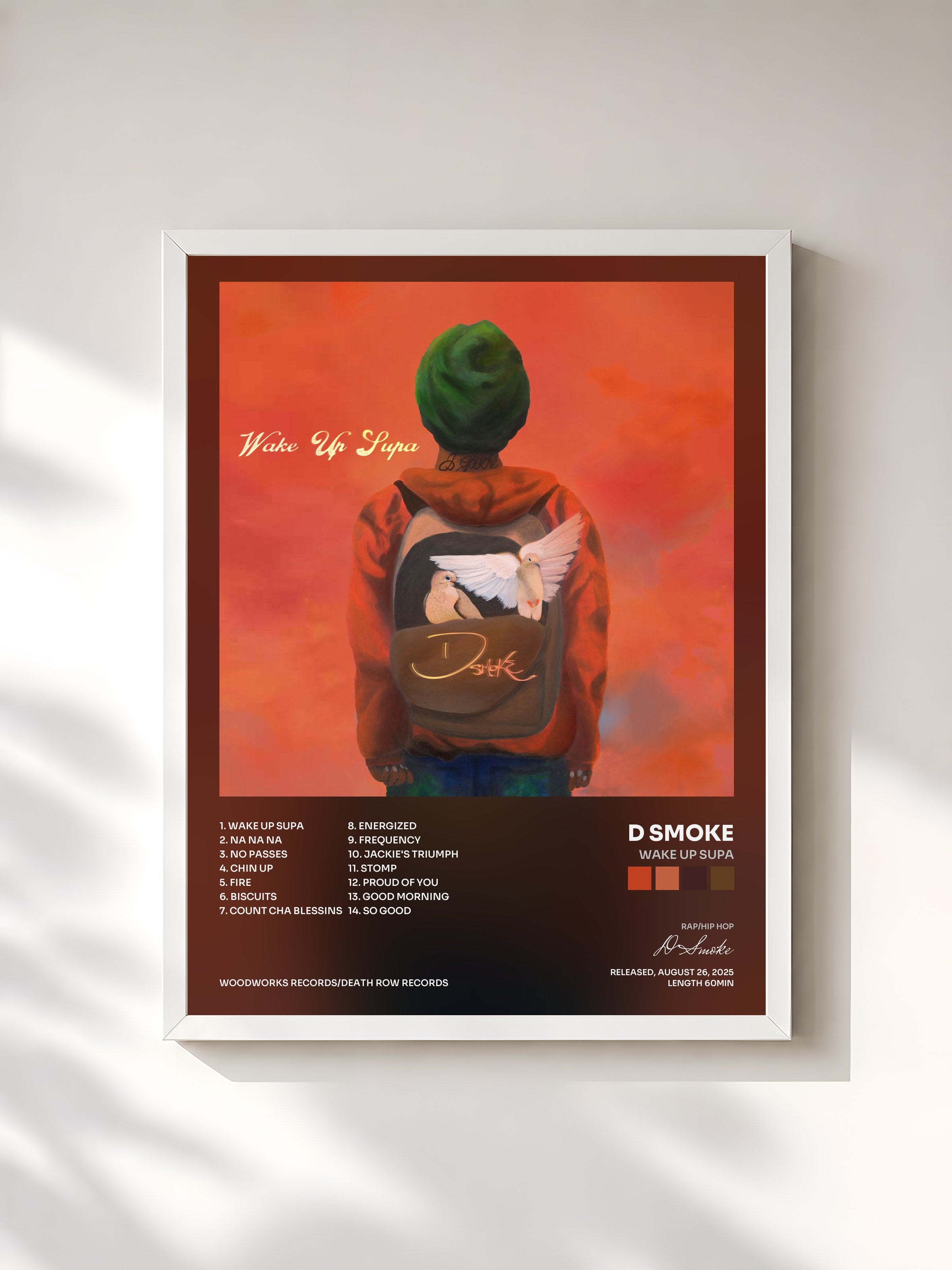 #blanc Tableau de l'album Wake Up Supa de D Smoke, cadre blanc, imprimé et encadré en France