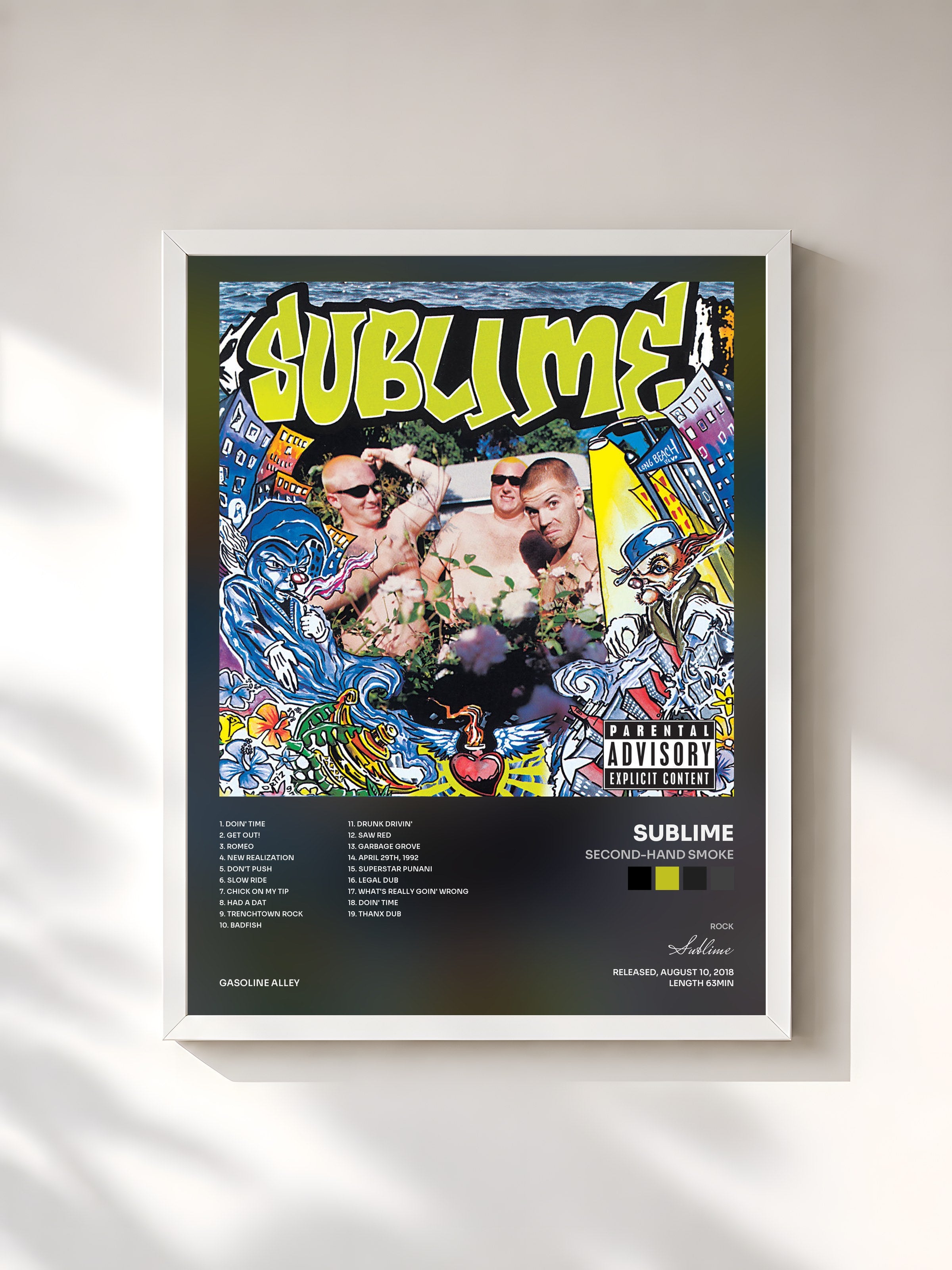 #blanc Tableau de l'album Second-Hand Smoke de Sublime, cadre blanc, imprimé et encadré en France
