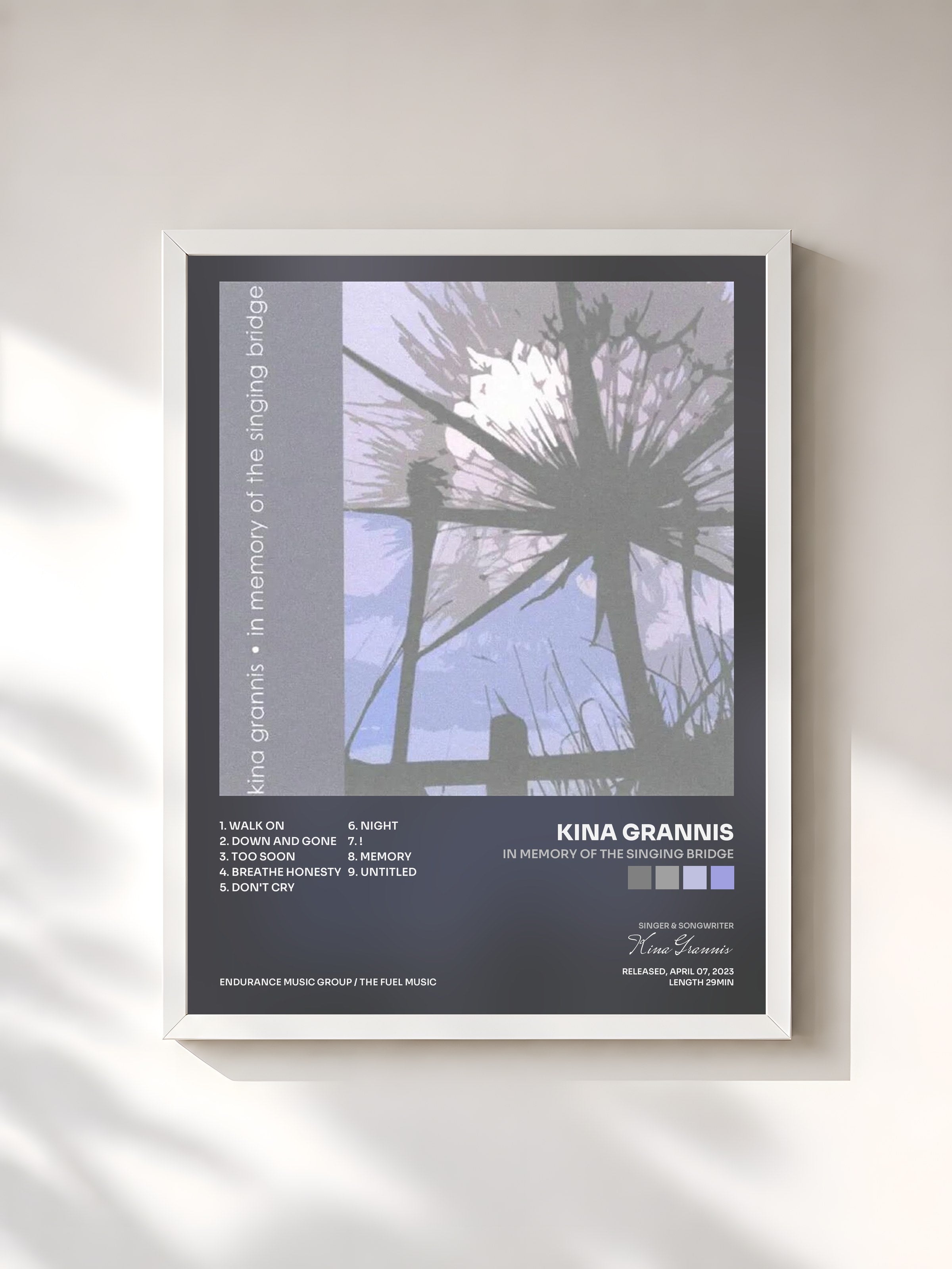 #blanc Tableau de l'album In Memory of the Singing Bridge de Kina Grannis, cadre blanc, imprimé et encadré en France