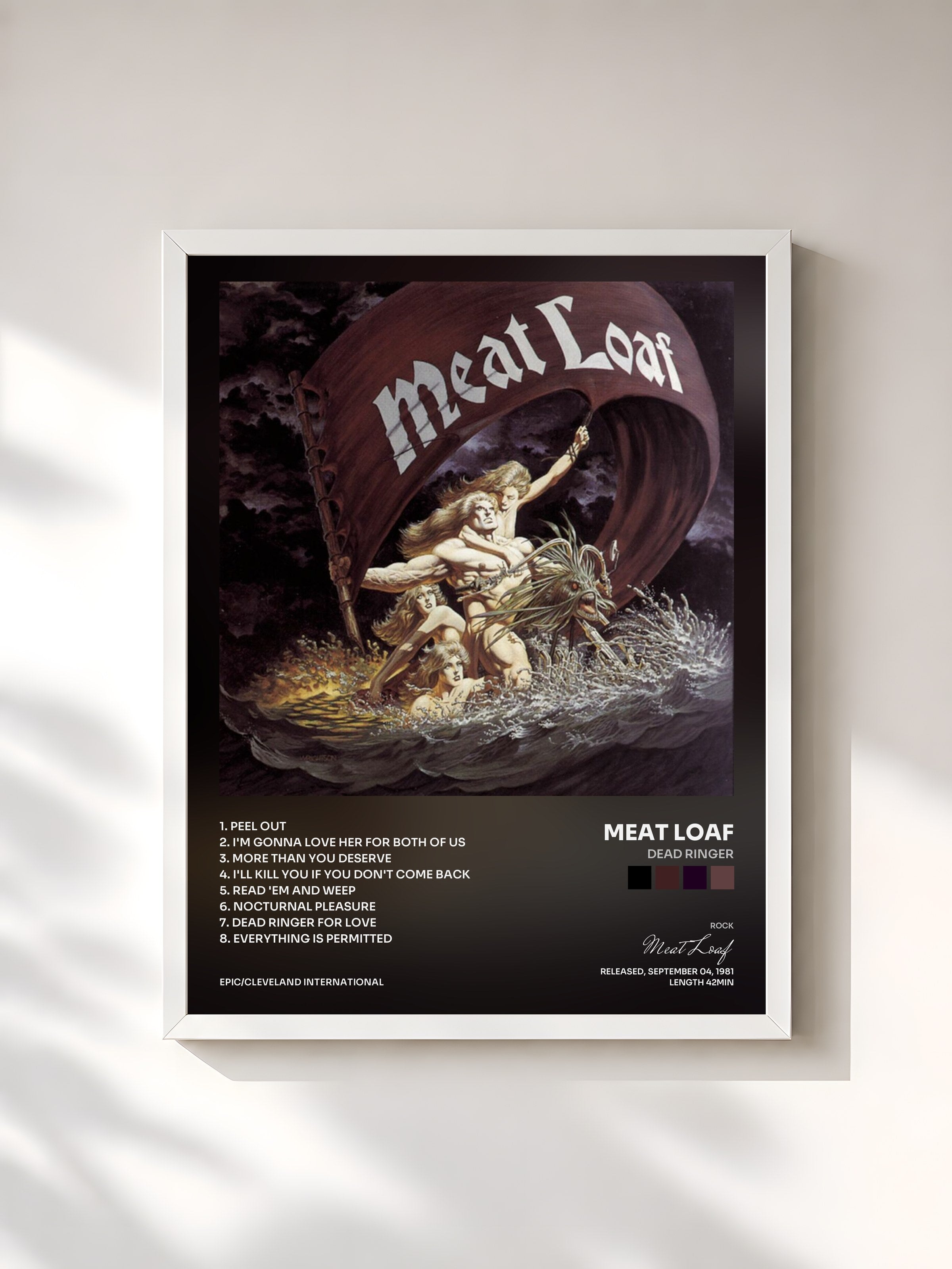 #blanc Tableau de l'album Dead Ringer de Meat Loaf, cadre blanc, imprimé et encadré en France