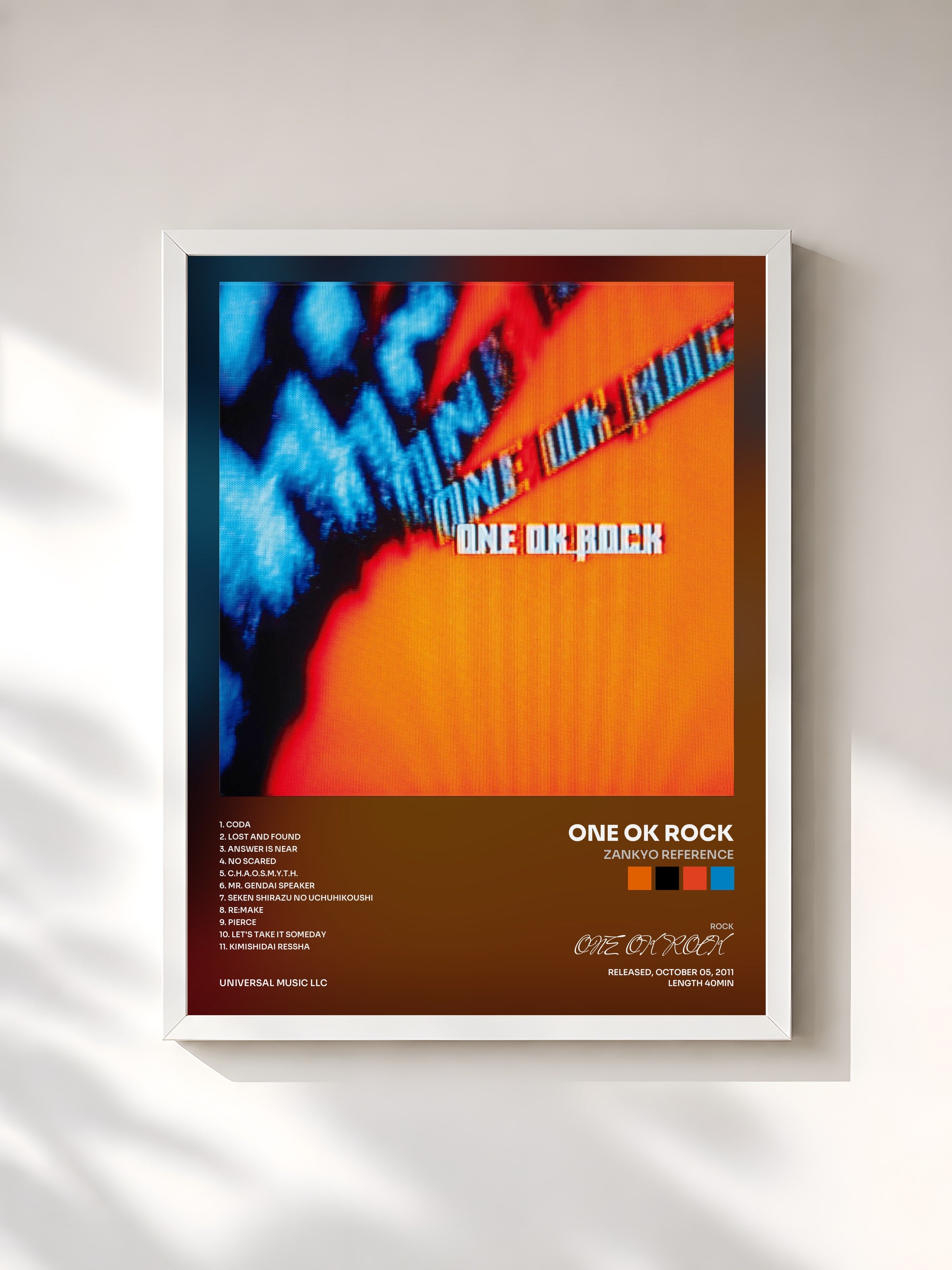 #blanc Tableau de l'album Zankyo Reference de ONE OK ROCK, cadre blanc, imprimé et encadré en France