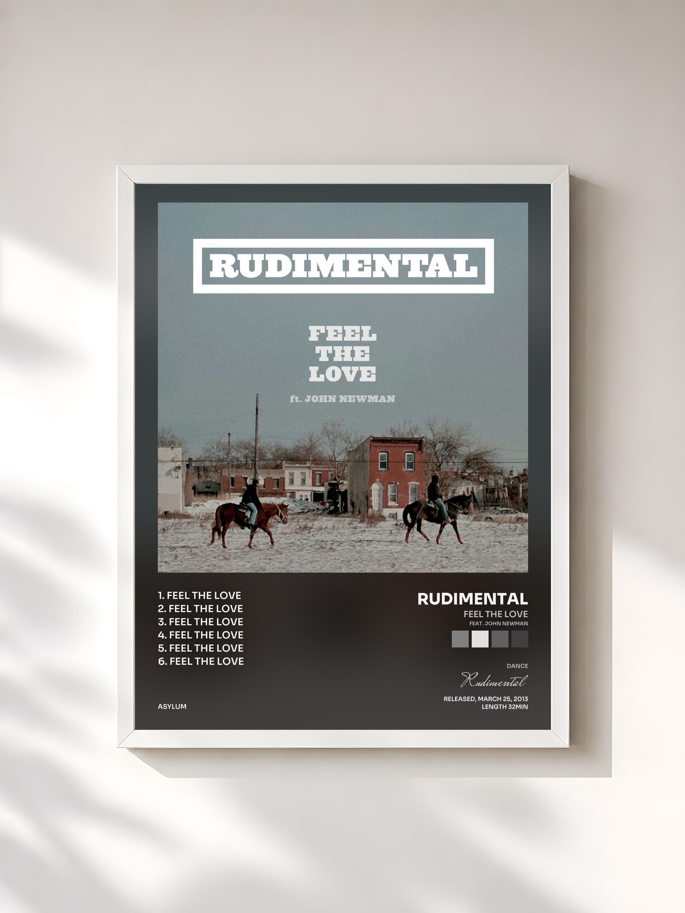 #blanc Tableau de l'album Feel the Love (feat. John Newman) de Rudimental, cadre blanc, imprimé et encadré en France
