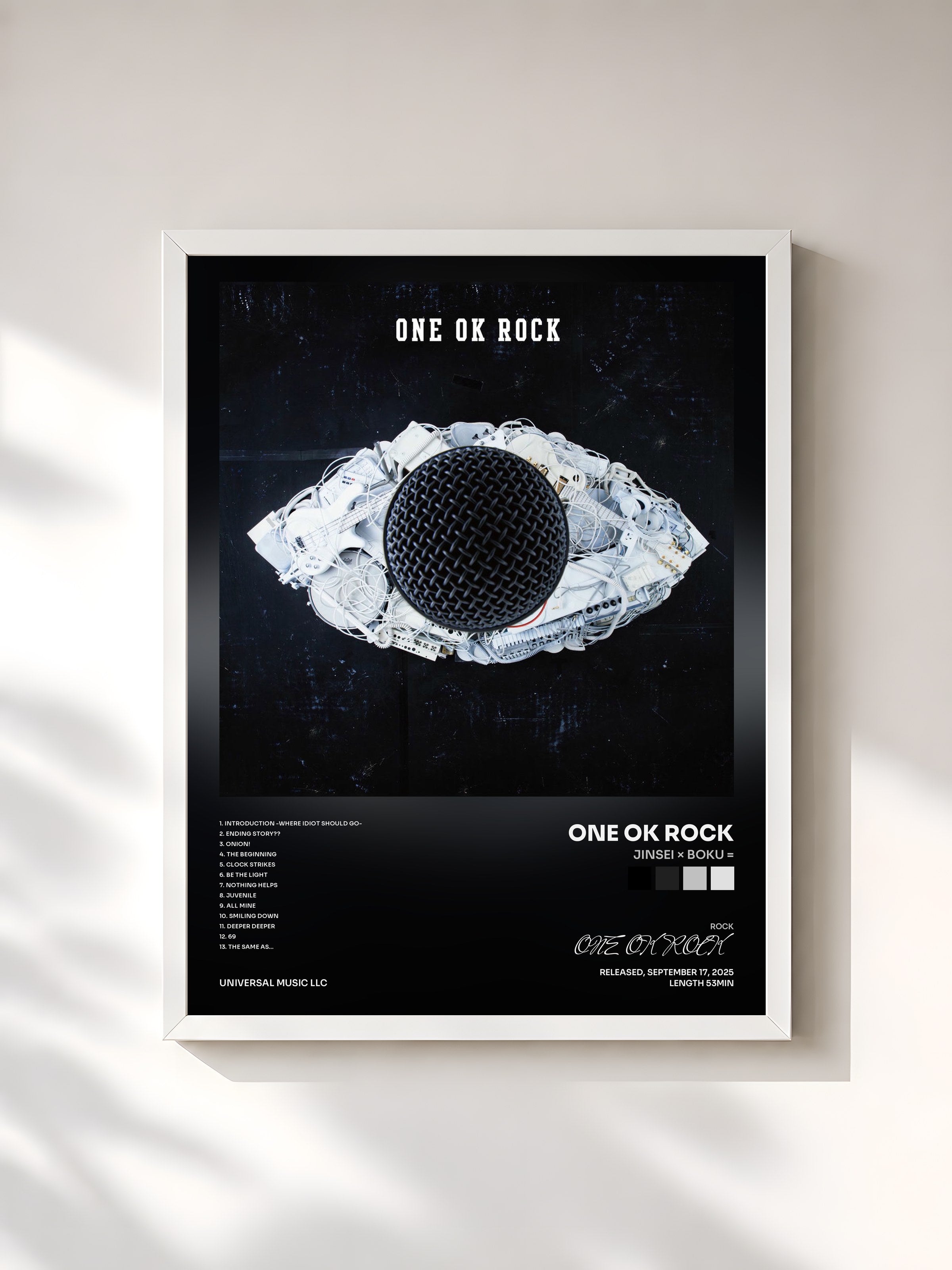 #blanc Tableau de l'album Jinsei × Boku = de ONE OK ROCK, cadre blanc, imprimé et encadré en France