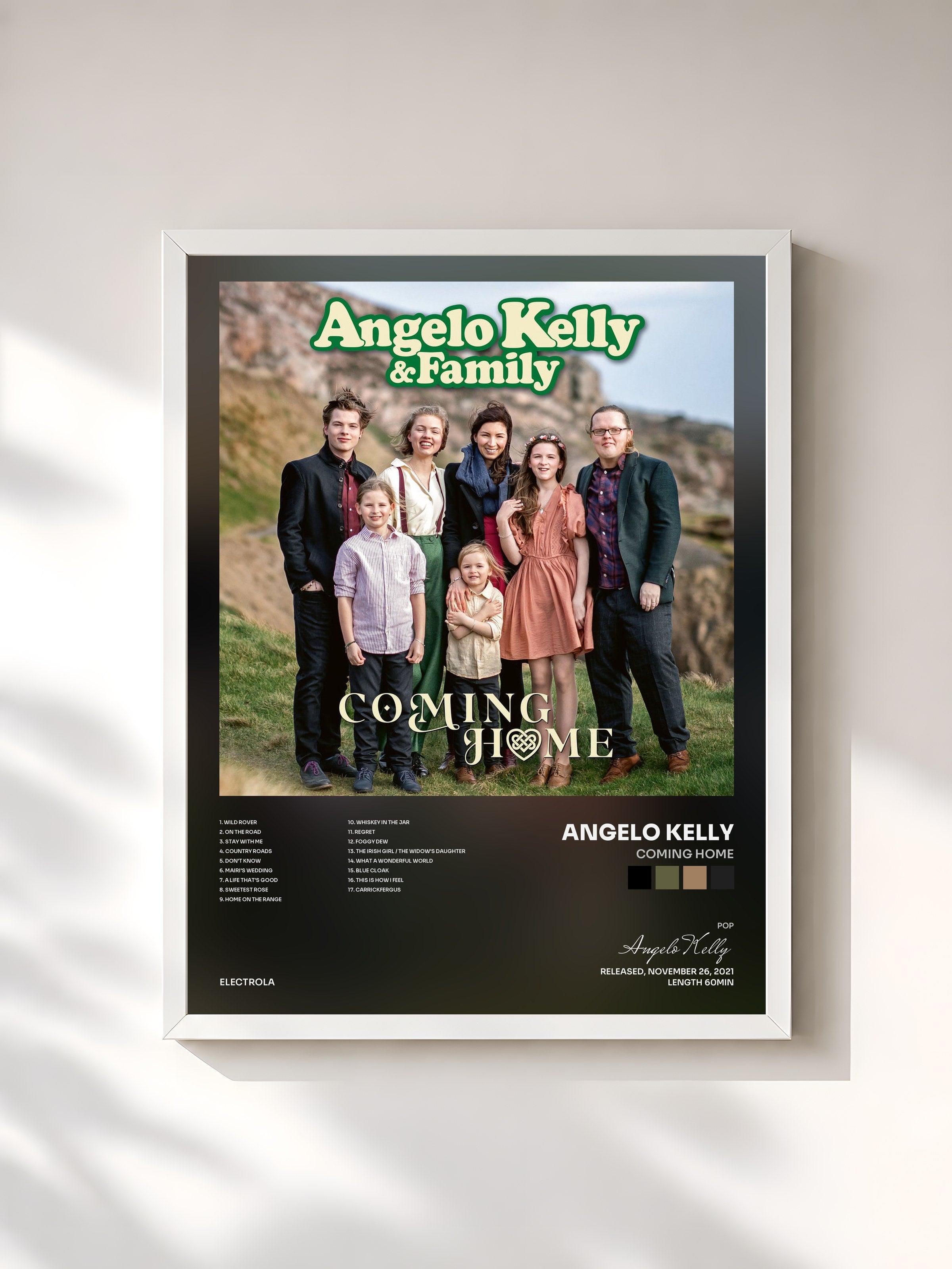 #blanc Tableau de l'album Coming Home de Angelo Kelly, cadre blanc, imprimé et encadré en France
