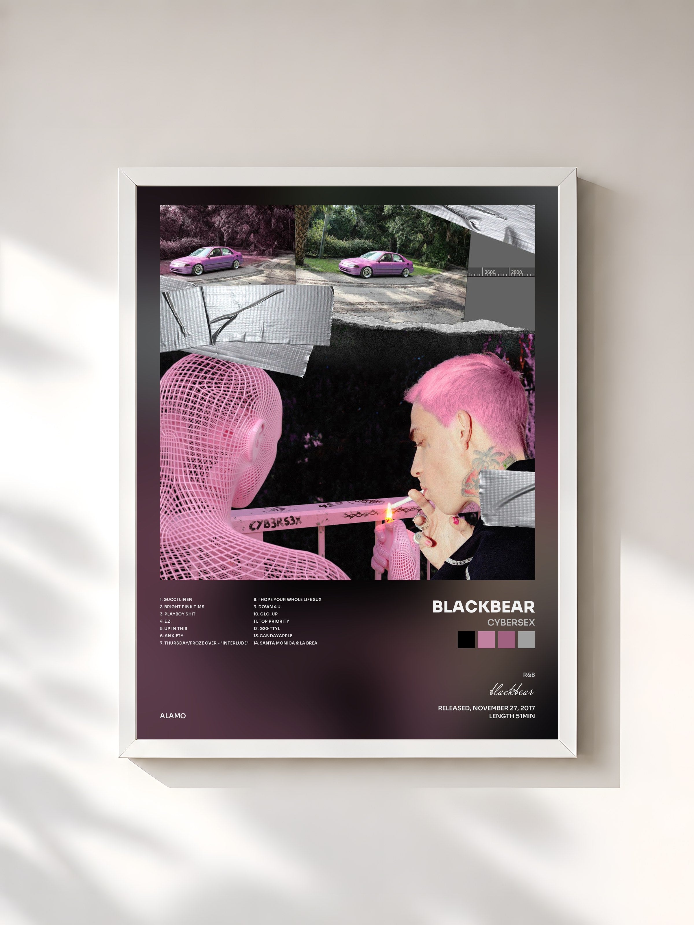 #blanc Tableau de l'album cybersex de blackbear, cadre blanc, imprimé et encadré en France