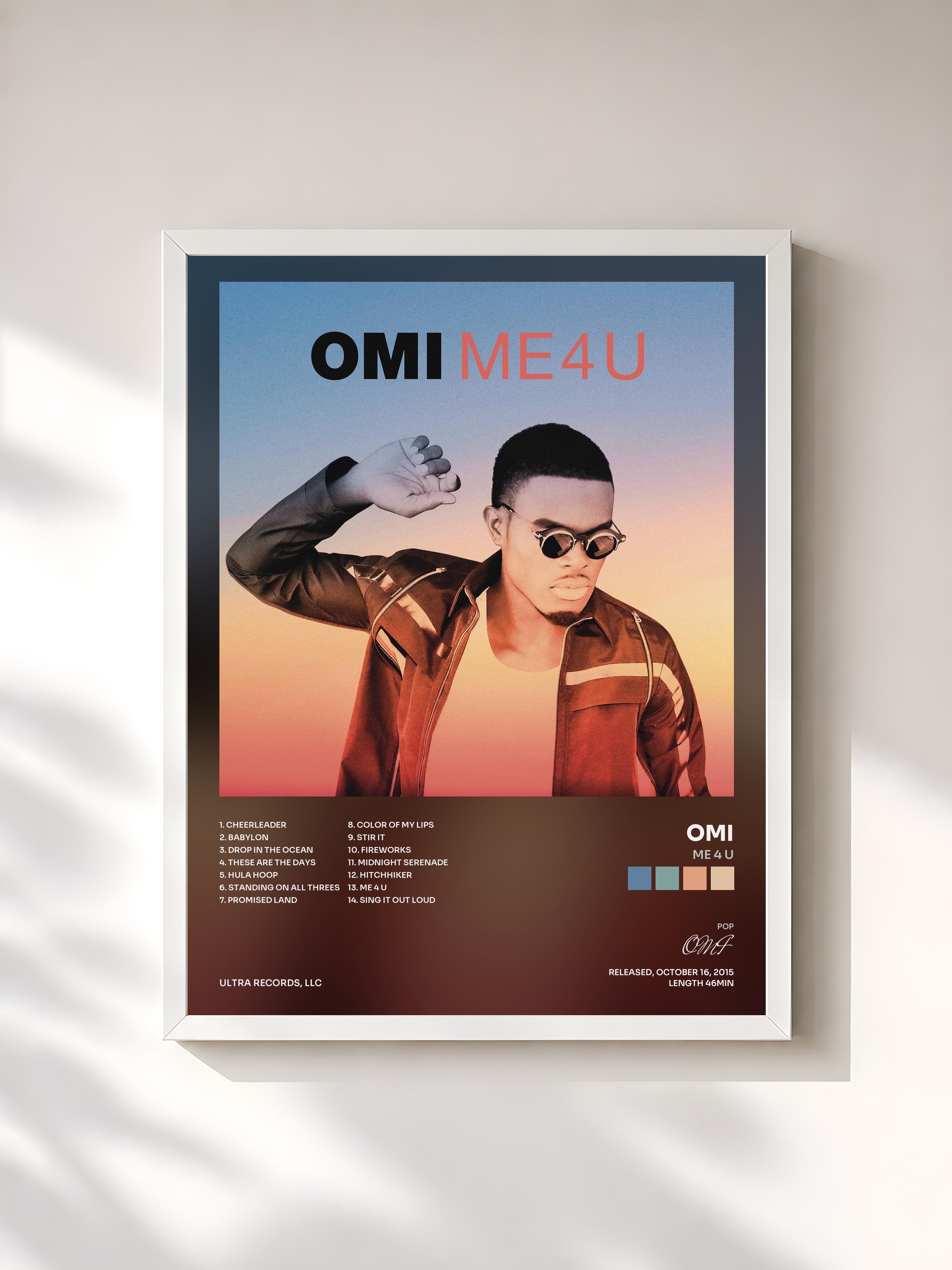 #blanc Tableau de l'album Me 4 U de OMI, cadre blanc, imprimé et encadré en France