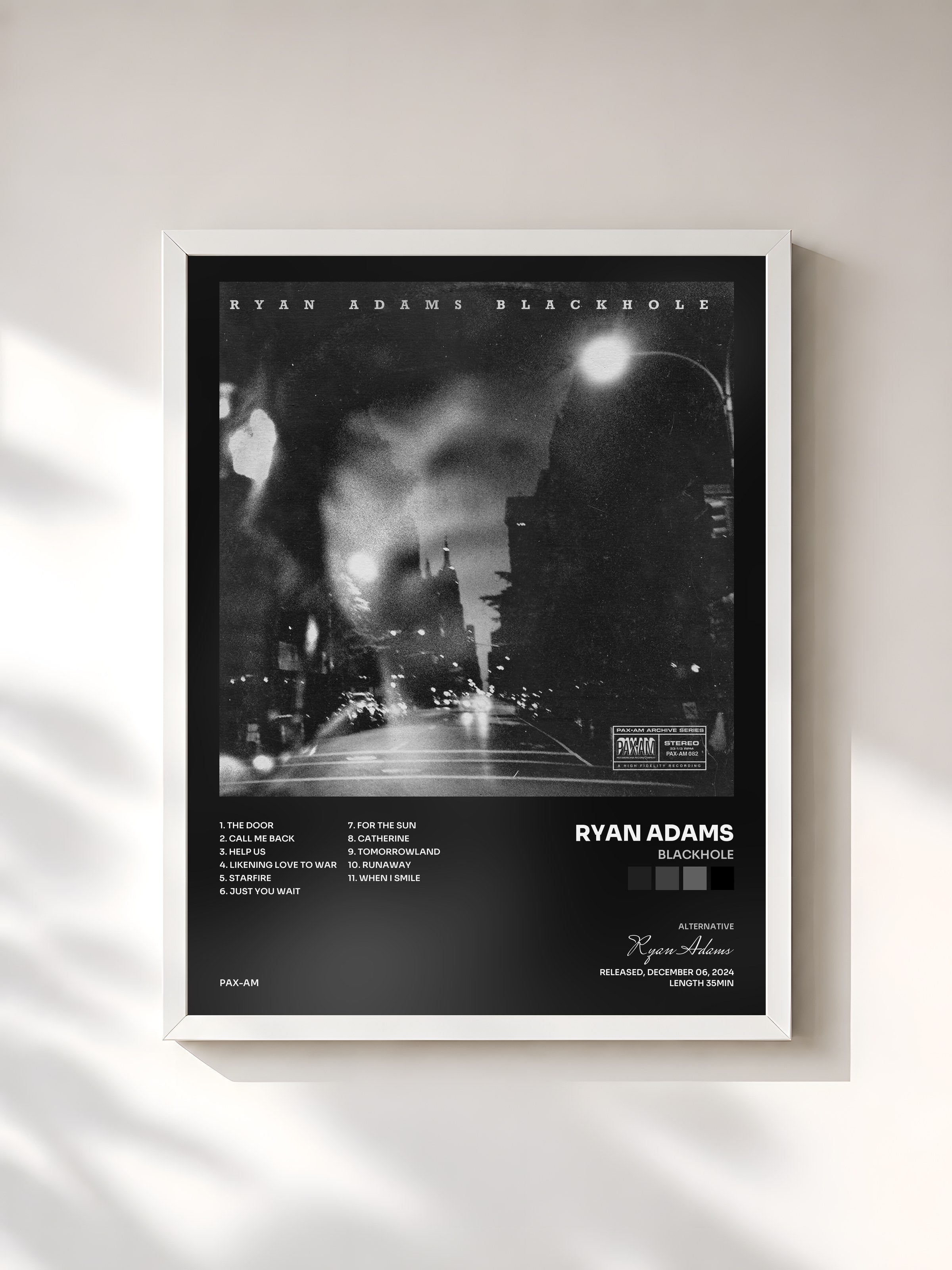 #blanc Tableau de l'album BLACKHOLE de Ryan Adams, cadre blanc, imprimé et encadré en France
