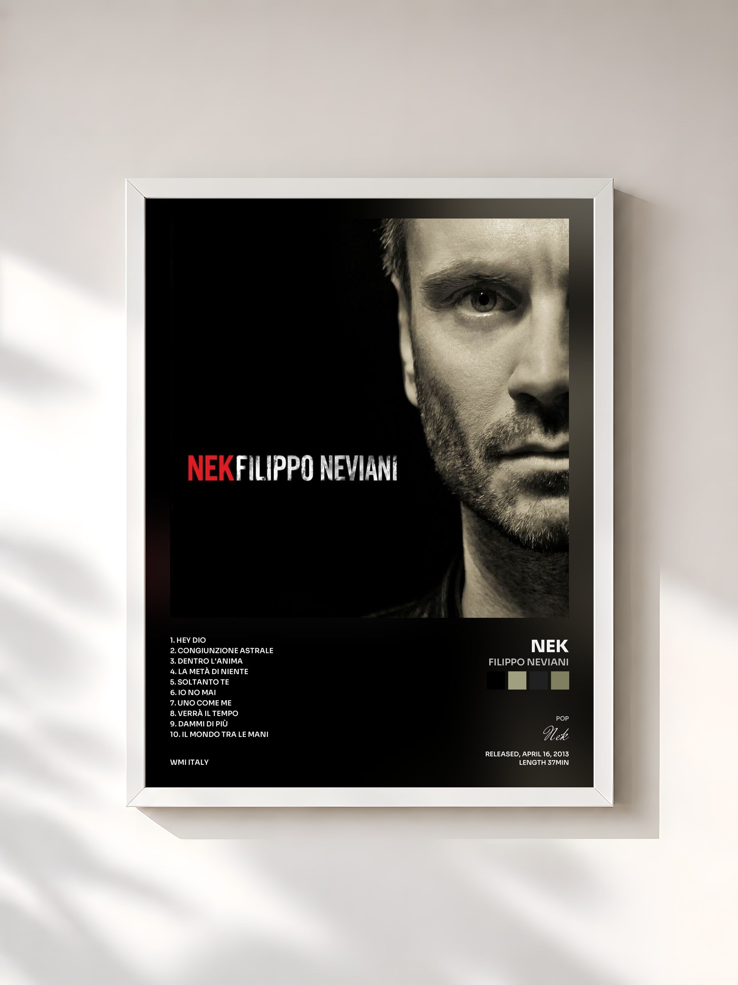 #blanc Tableau de l'album Filippo Neviani de Nek, cadre blanc, imprimé et encadré en France