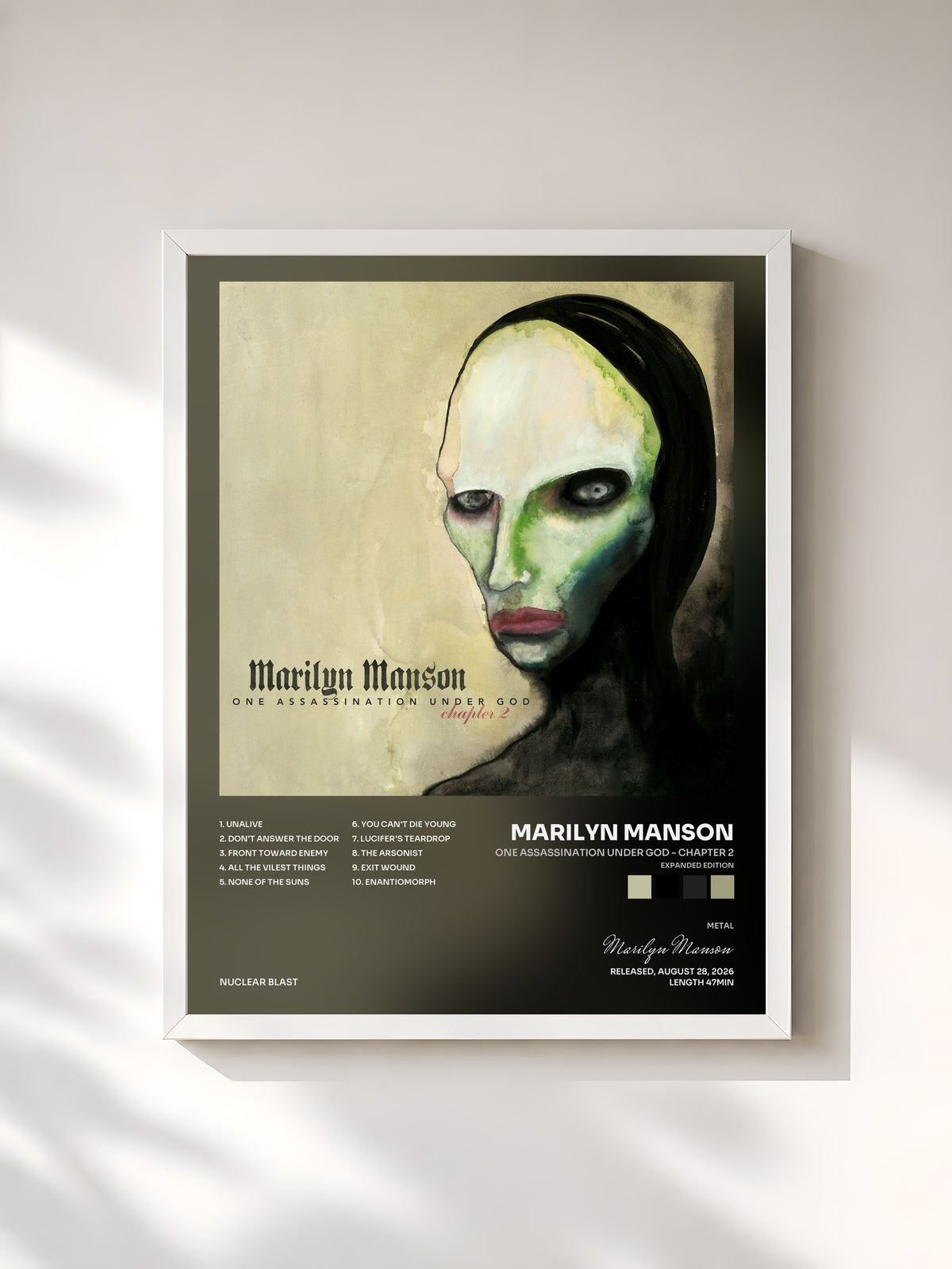 #blanc Tableau de l'album One Assassination Under God - Chapter 2 (Expanded Edition) de Marilyn Manson, cadre blanc, imprimé et encadré en France
