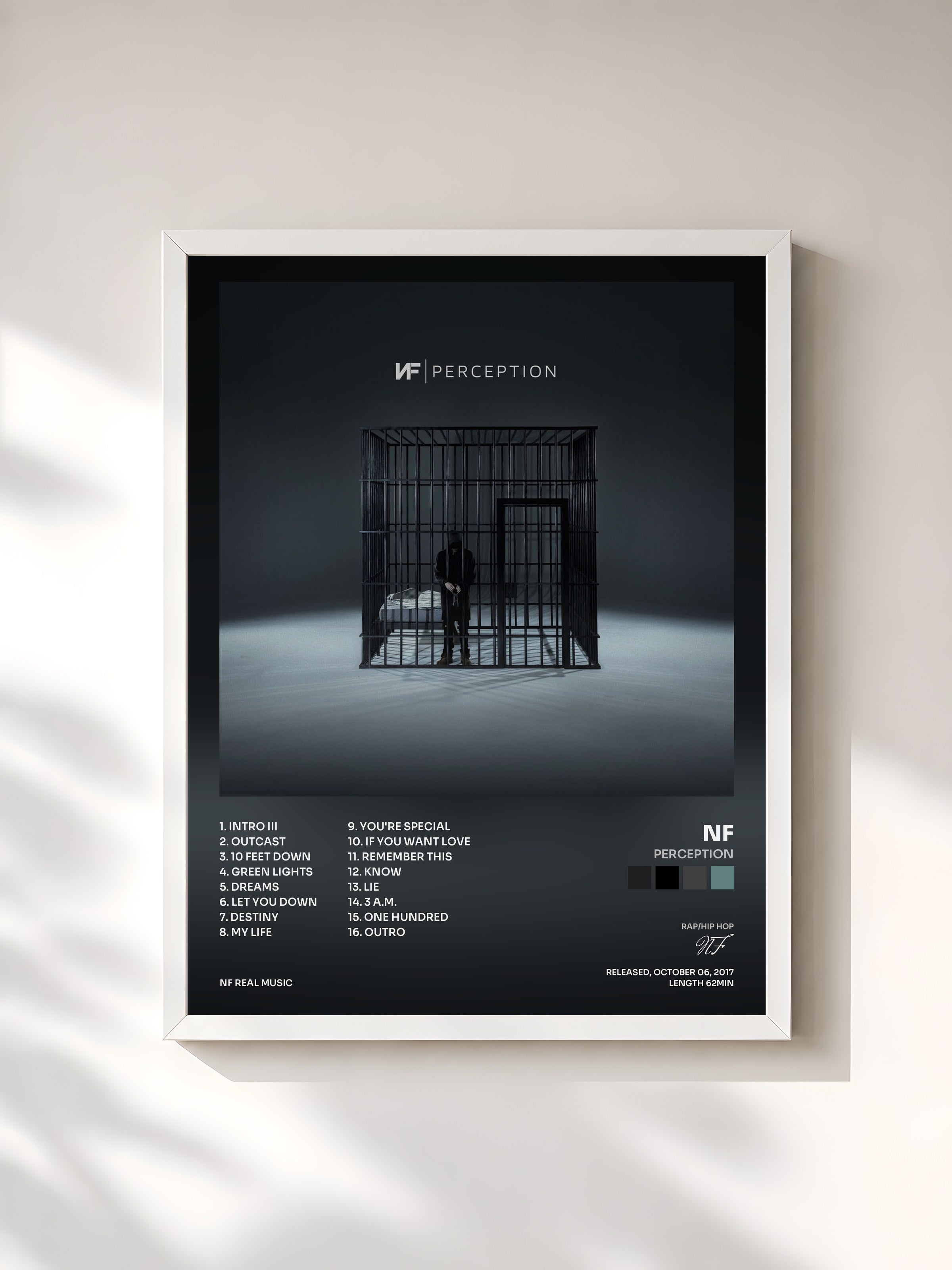 #blanc Tableau de l'album Perception de NF, cadre blanc, imprimé et encadré en France