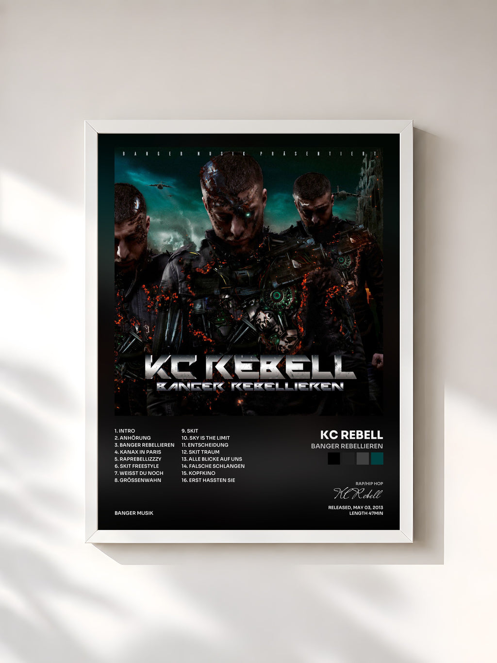 #blanc Banger rebellieren by KC Rebell as a framed art print, white frame, printed and framed in France