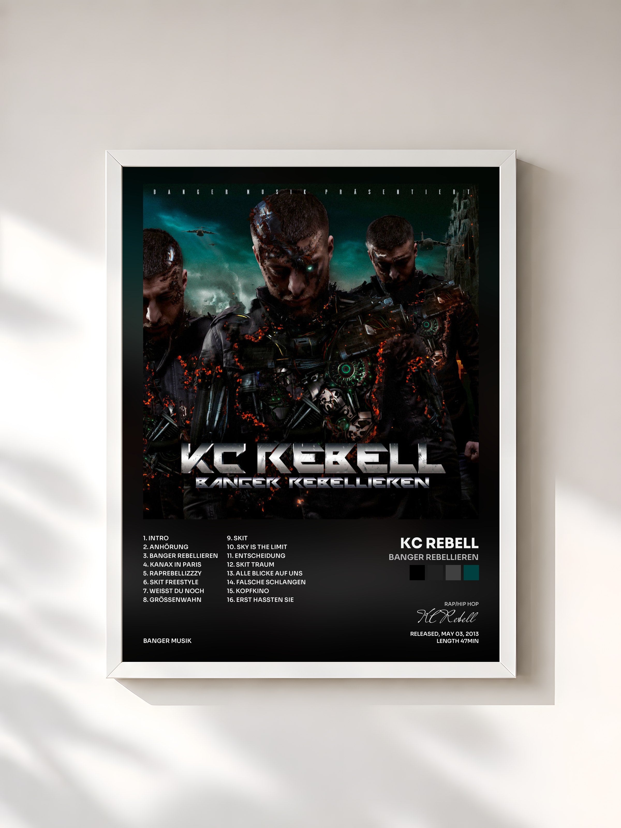 #blanc Tableau de l'album Banger rebellieren de KC Rebell, cadre blanc, imprimé et encadré en France