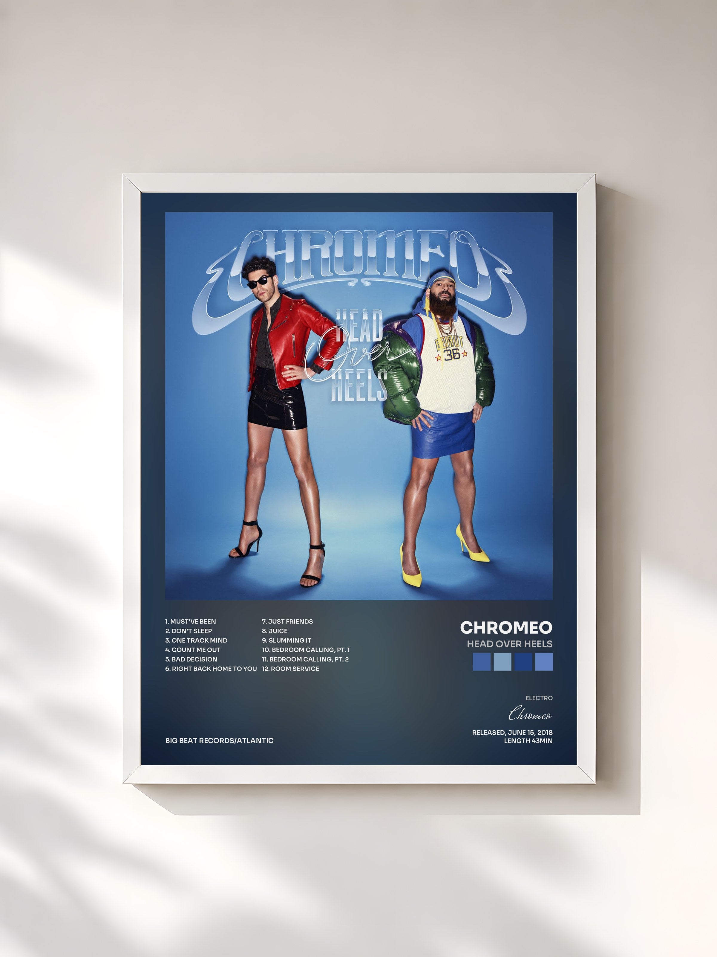 #blanc Tableau de l'album Head Over Heels de Chromeo, cadre blanc, imprimé et encadré en France