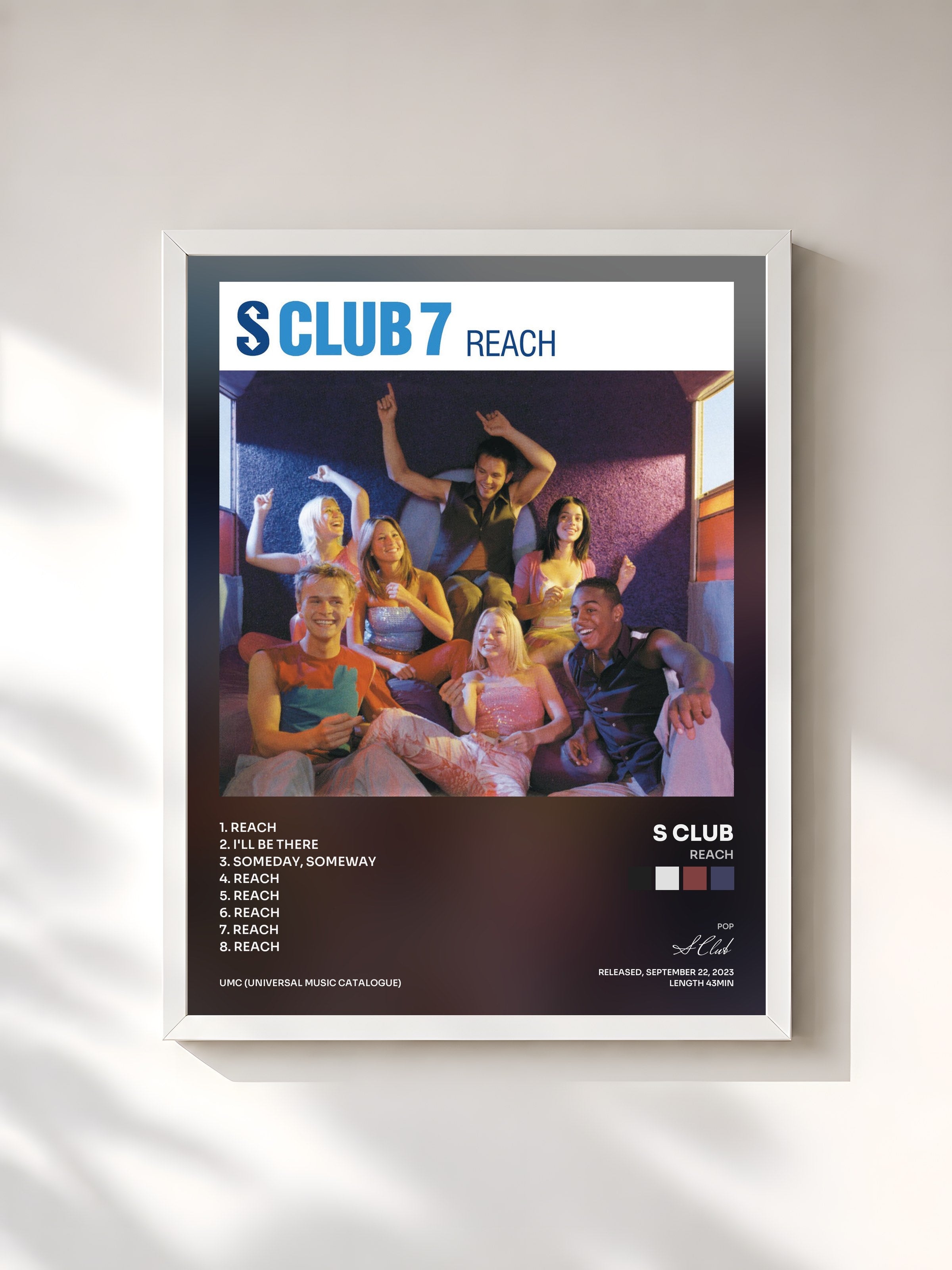 #blanc Tableau de l'album Reach de S Club, cadre blanc, imprimé et encadré en France