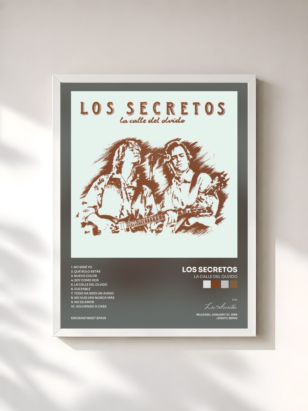 #blanc La Calle Del Olvido by Los Secretos as a framed art print, white frame, printed and framed in France