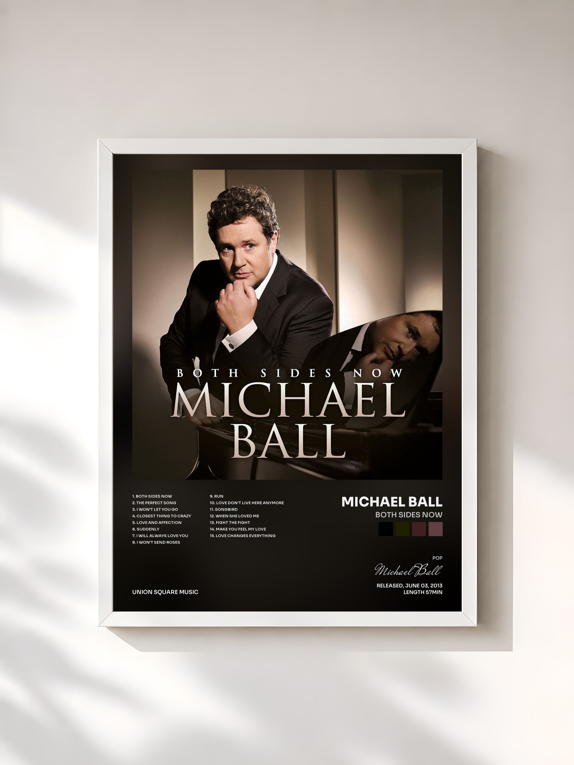 #blanc Tableau de l'album Both Sides Now de Michael Ball, cadre blanc, imprimé et encadré en France