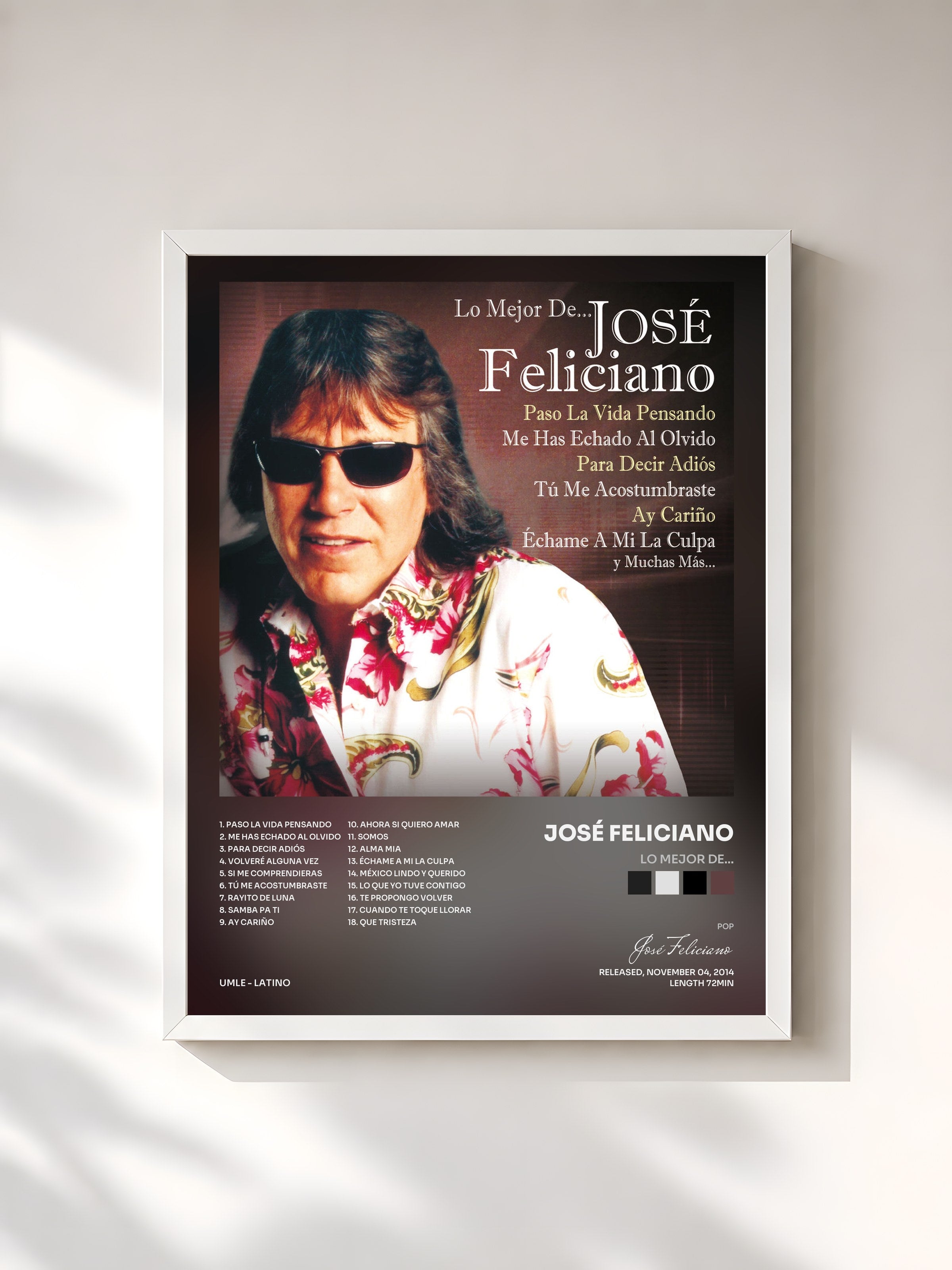 #blanc Tableau de l'album Lo Mejor De... de José Feliciano, cadre blanc, imprimé et encadré en France