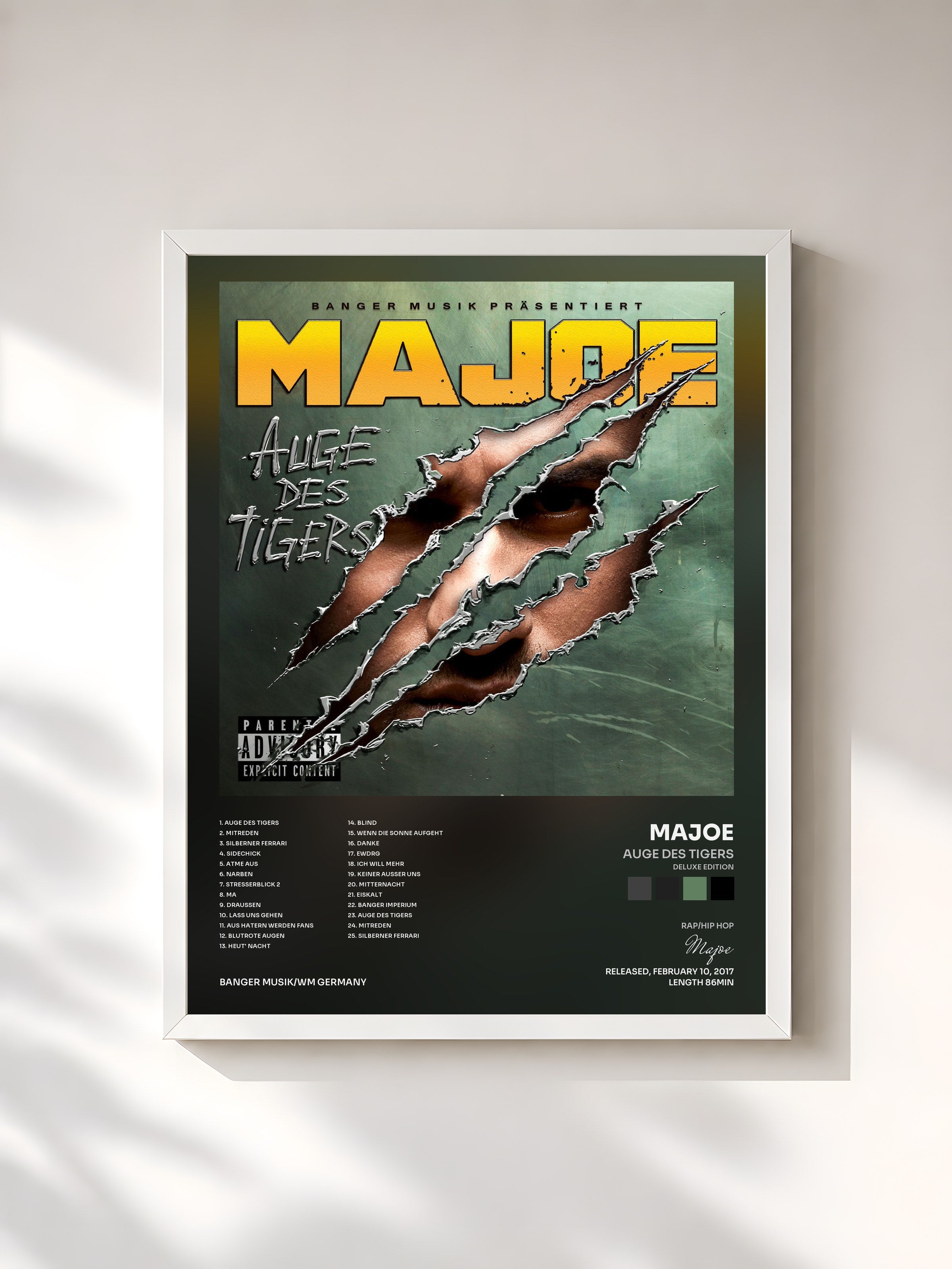 #blanc Tableau de l'album Auge des Tigers (Deluxe Edition) de Majoe, cadre blanc, imprimé et encadré en France
