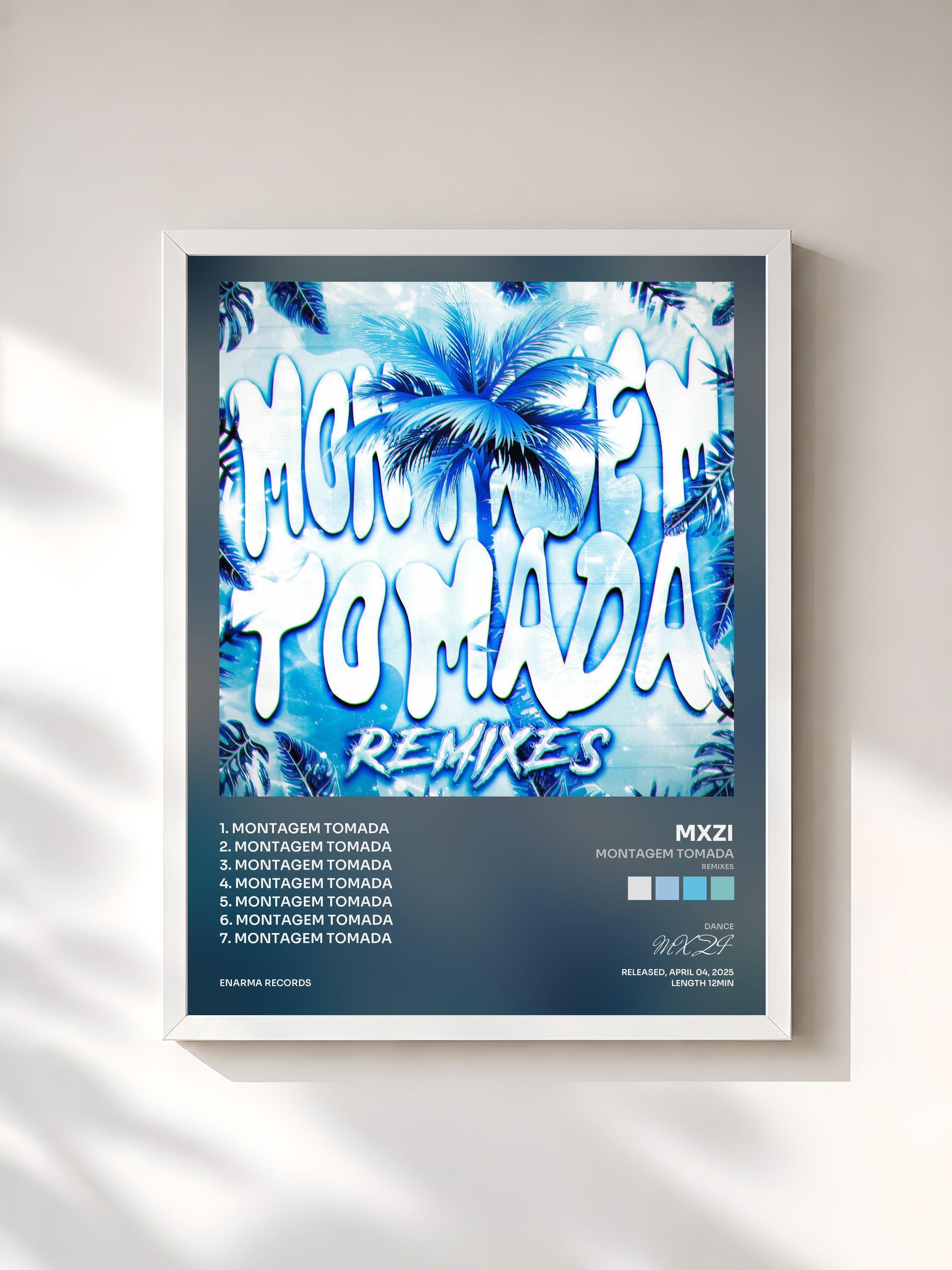 #blanc Tableau de l'album MONTAGEM TOMADA (Remixes) de MXZI, cadre blanc, imprimé et encadré en France