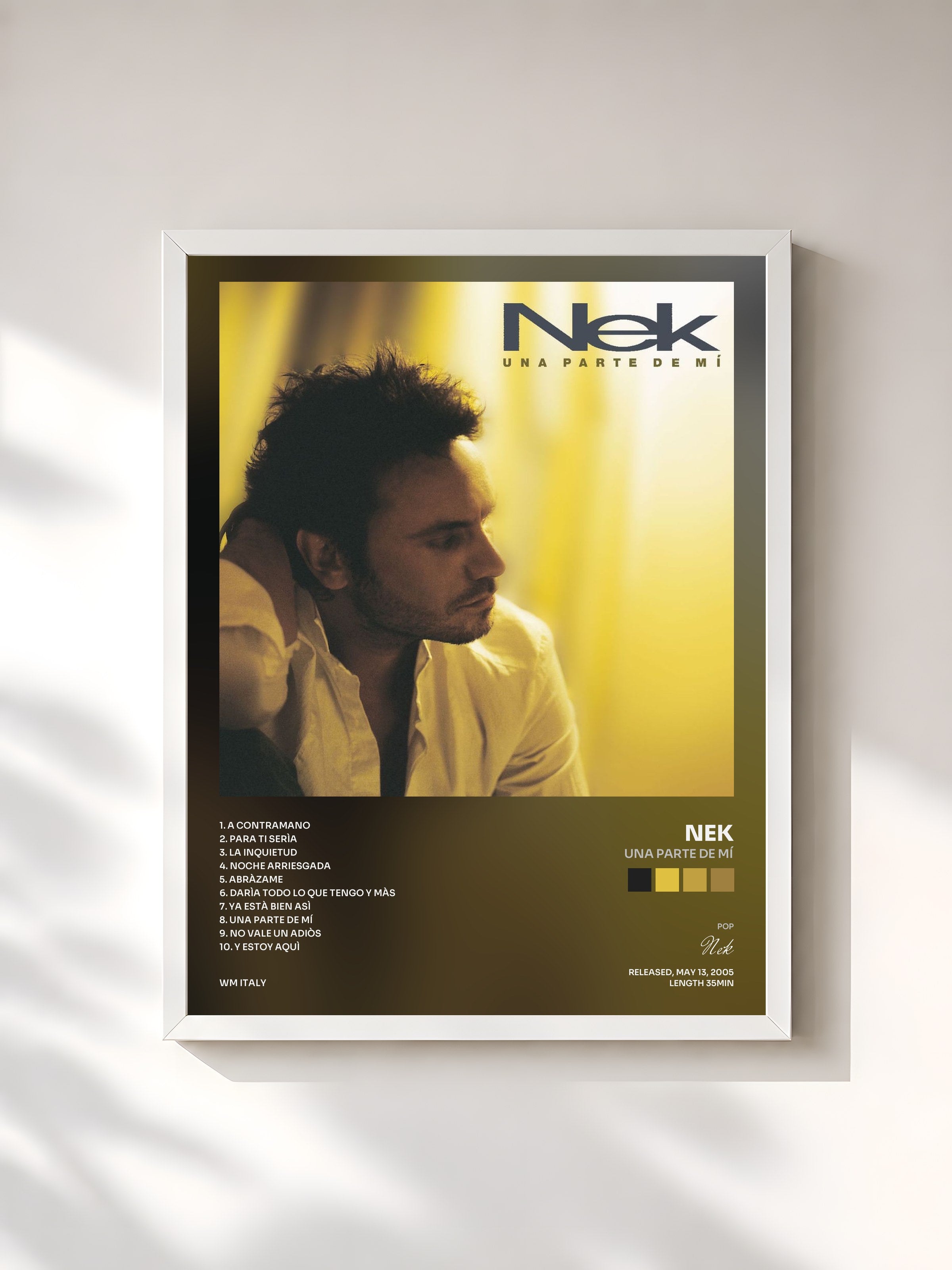 #blanc Tableau de l'album Una parte de mí de Nek, cadre blanc, imprimé et encadré en France