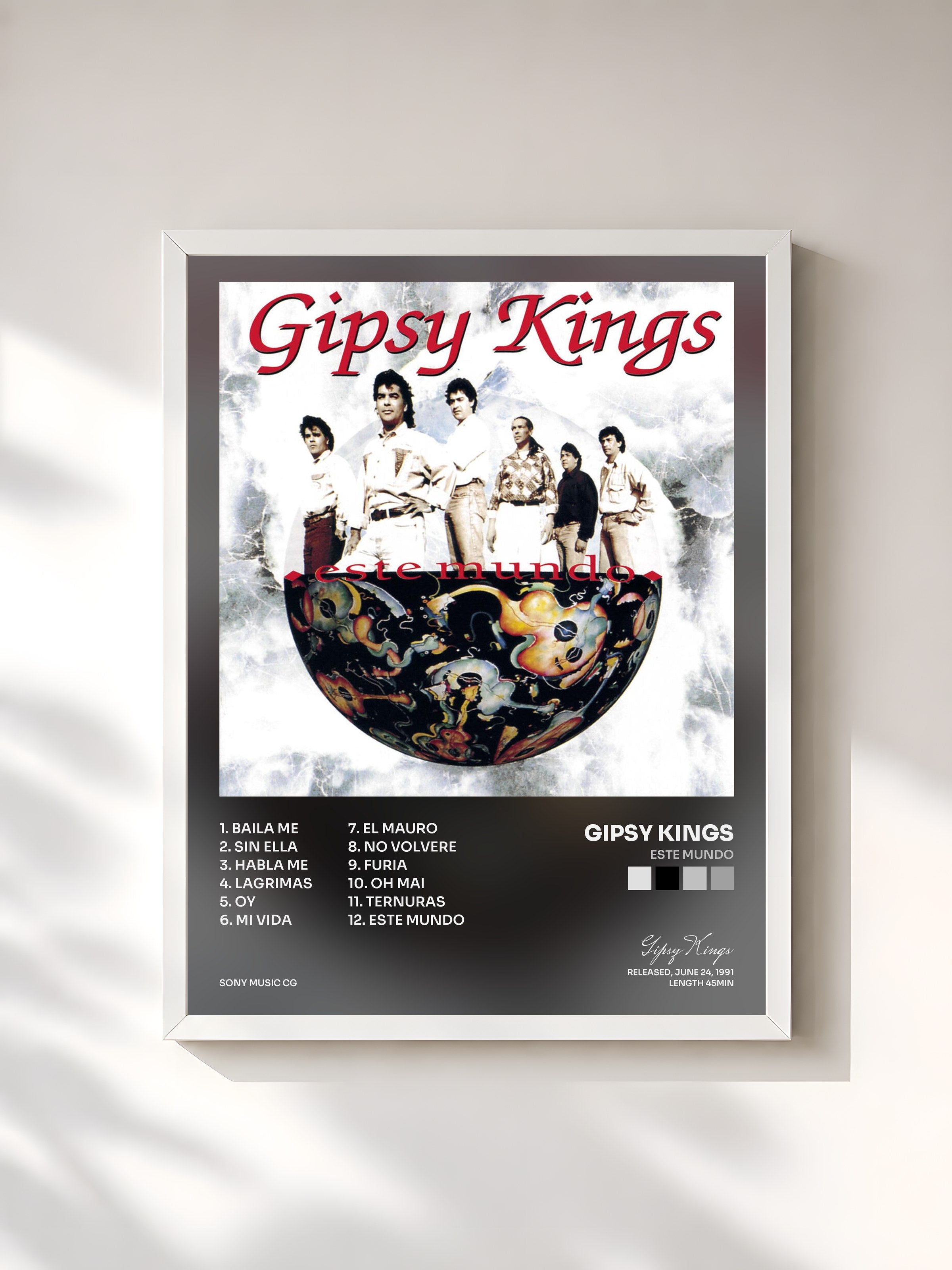 #blanc Tableau de l'album Este Mundo de Gipsy Kings, cadre blanc, imprimé et encadré en France