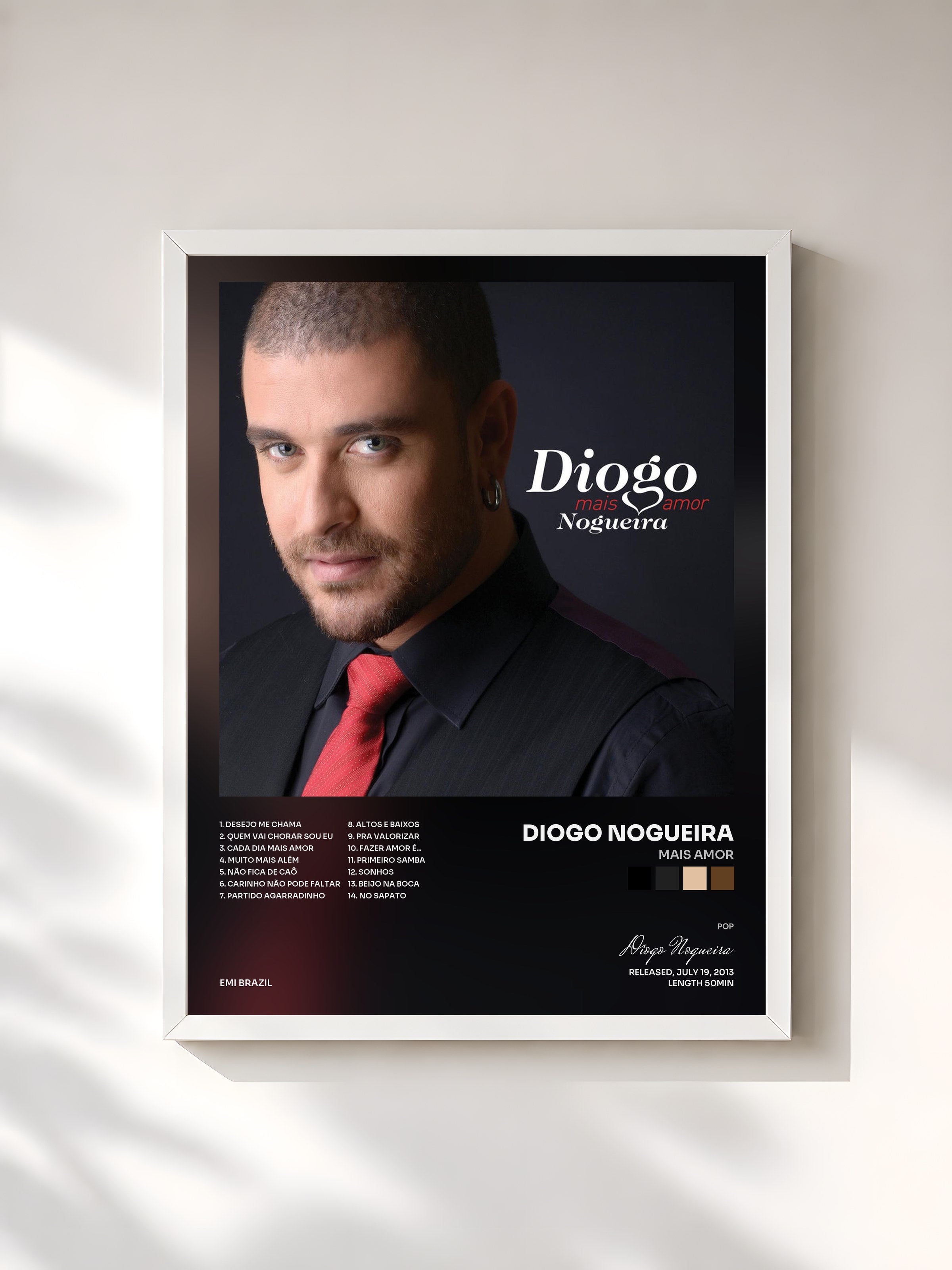 #blanc Tableau de l'album Mais Amor de Diogo Nogueira, cadre blanc, imprimé et encadré en France
