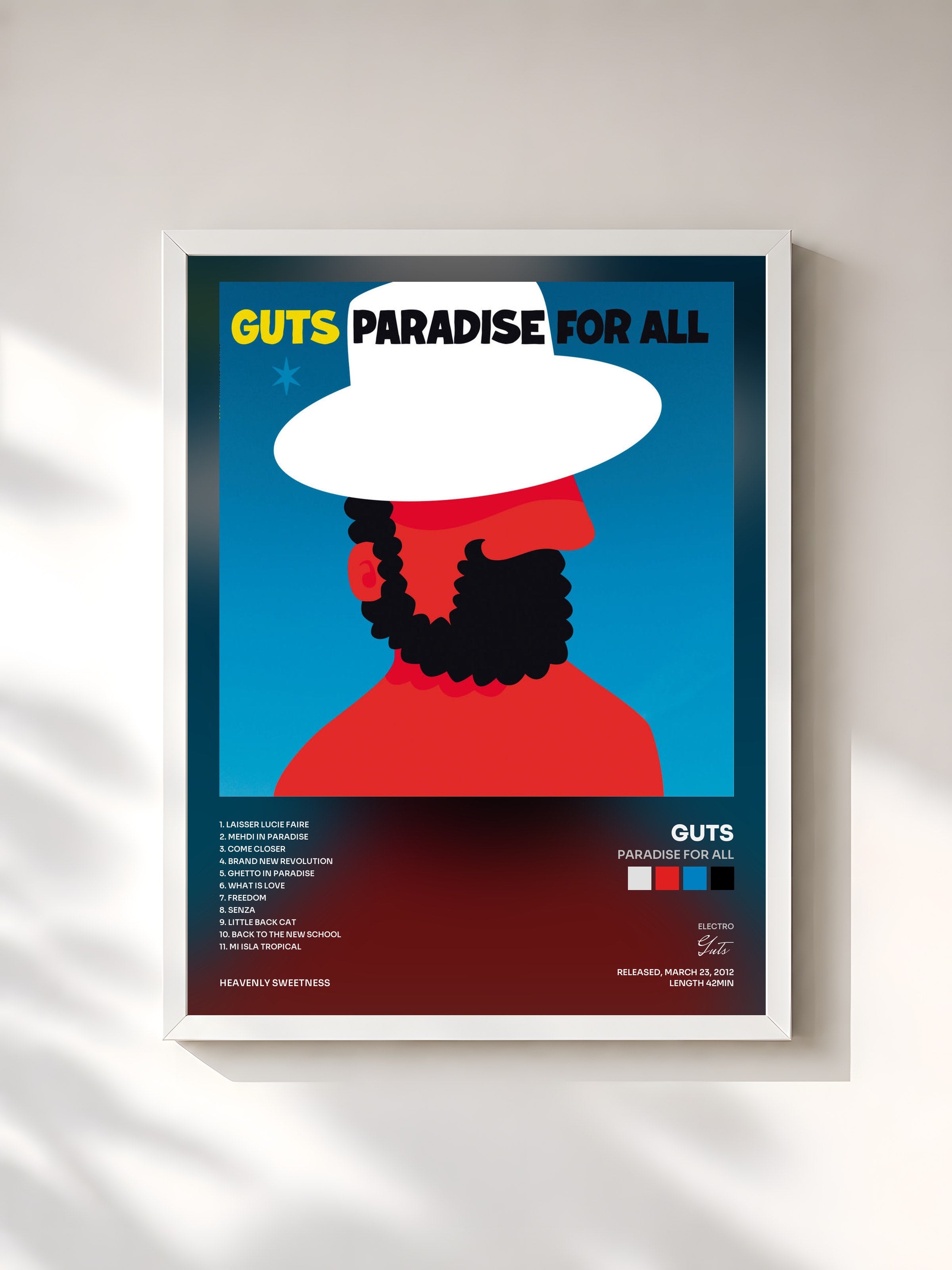 #blanc Tableau de l'album Paradise for All de Guts, cadre blanc, imprimé et encadré en France