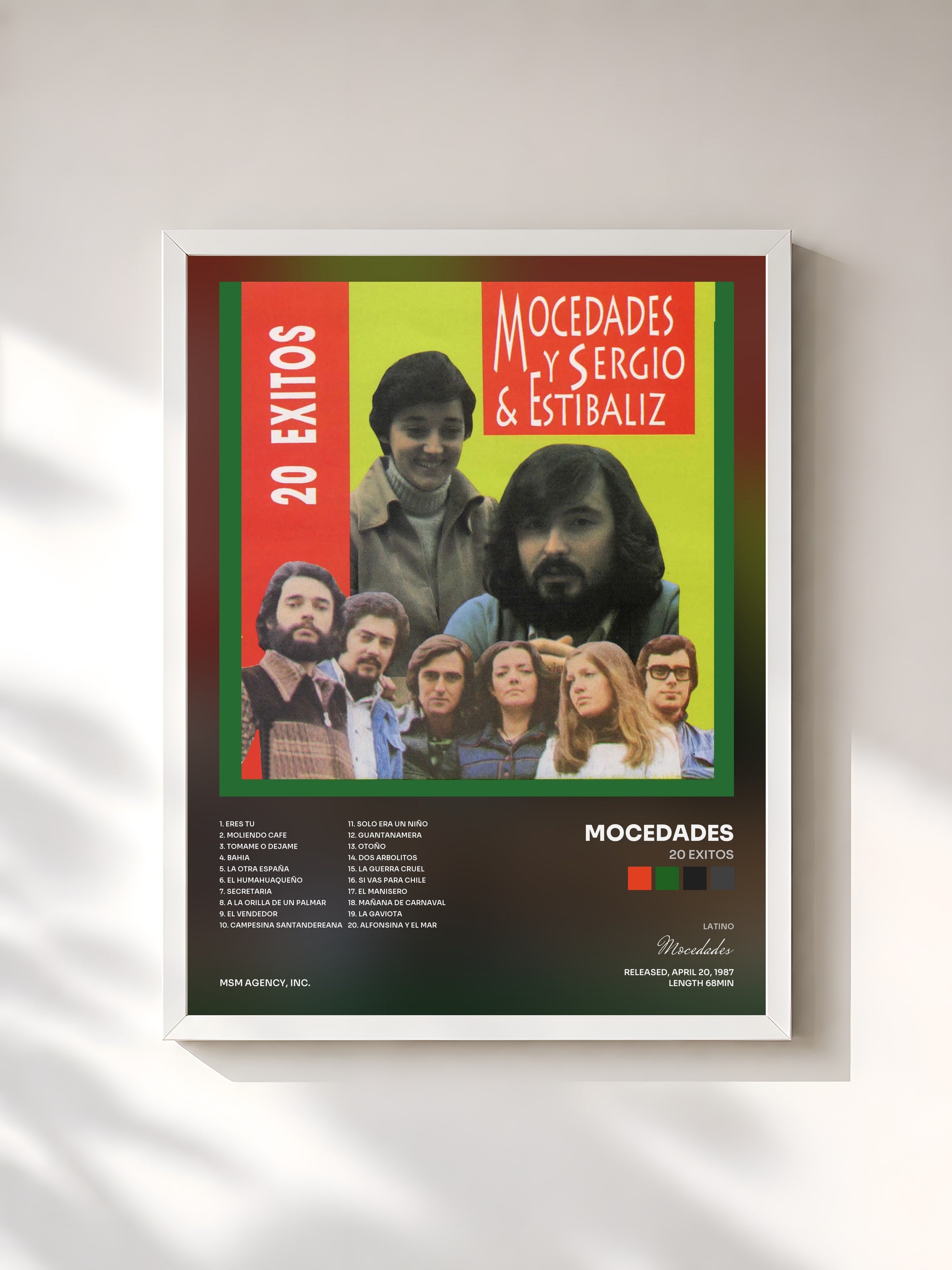 #blanc Tableau de l'album 20 Exitos de Mocedades, cadre blanc, imprimé et encadré en France