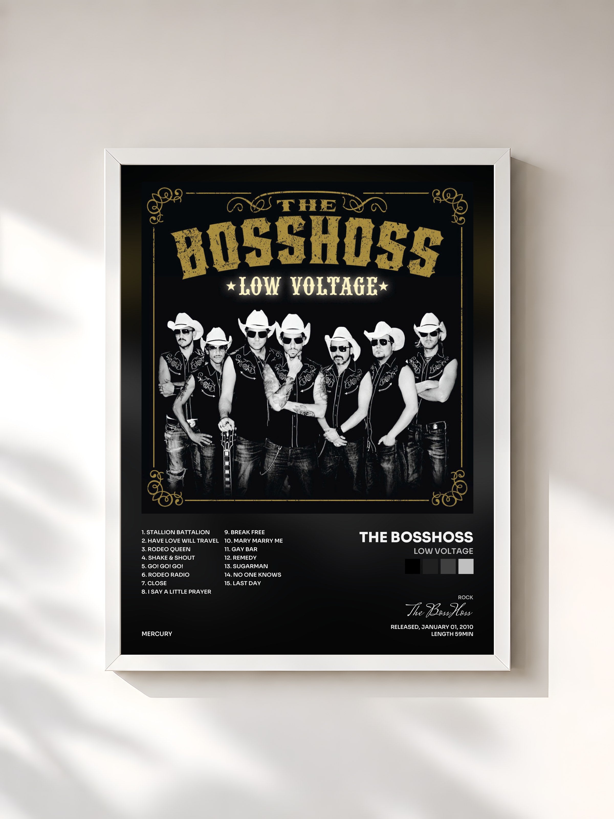 #blanc Tableau de l'album Low Voltage de The BossHoss, cadre blanc, imprimé et encadré en France