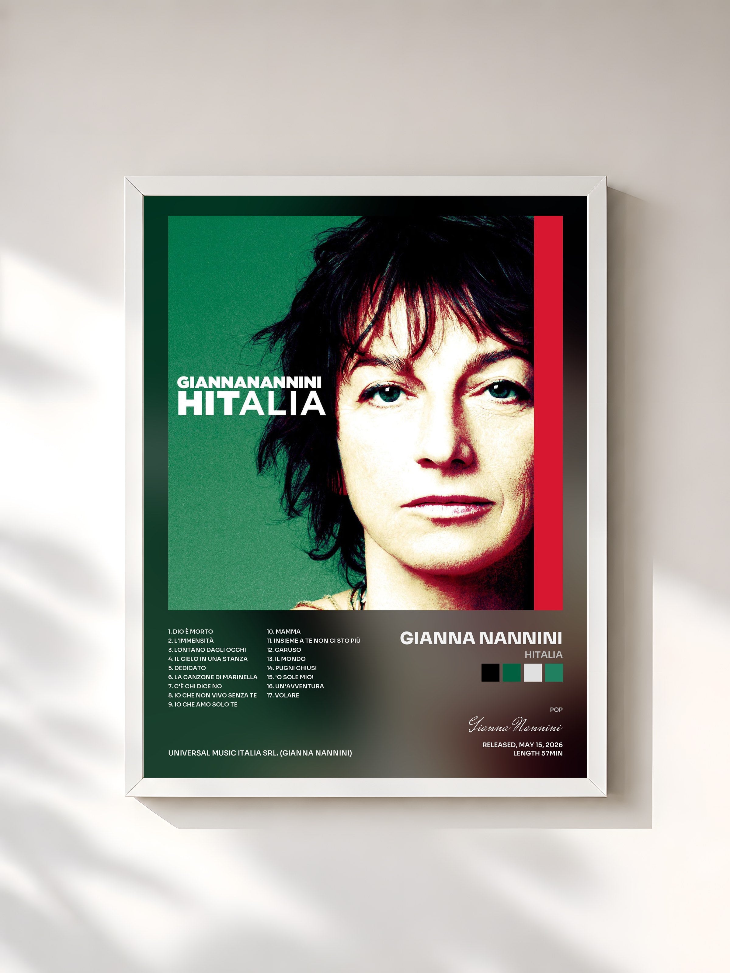 #blanc Tableau de l'album Hitalia de Gianna Nannini, cadre blanc, imprimé et encadré en France