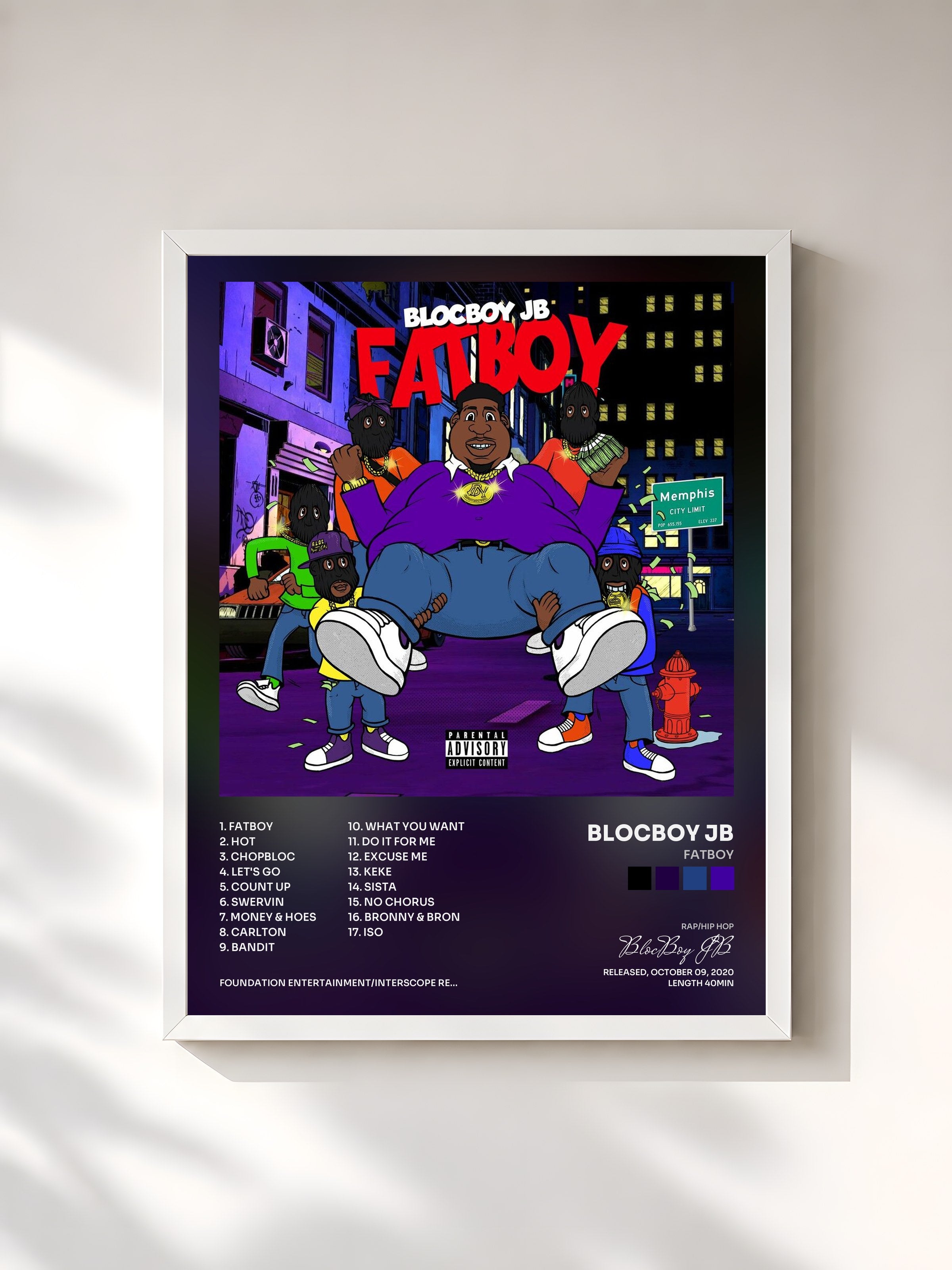 #blanc Tableau de l'album FatBoy de BlocBoy JB, cadre blanc, imprimé et encadré en France