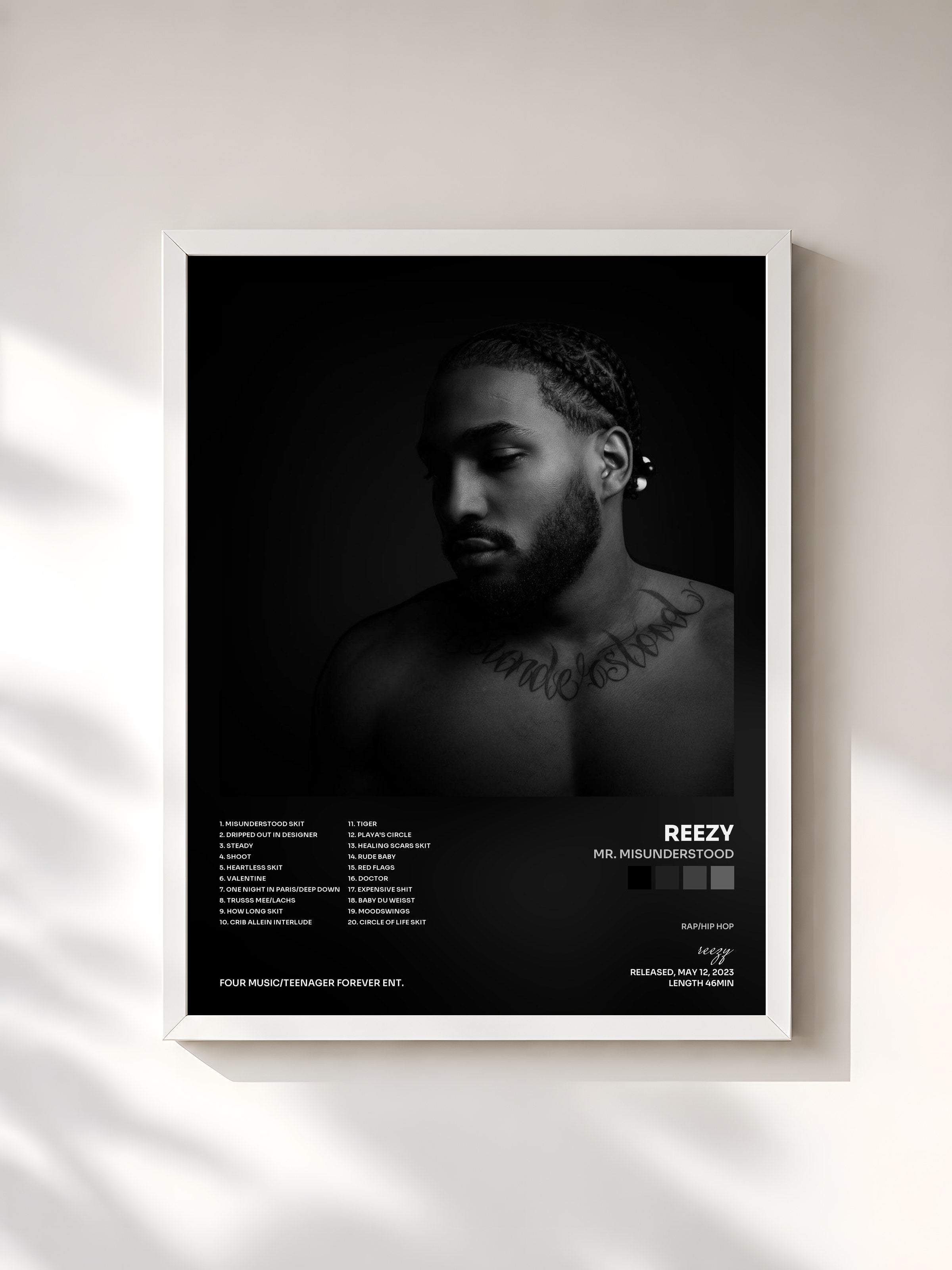 #blanc Tableau de l'album MR. MISUNDERSTOOD de reezy, cadre blanc, imprimé et encadré en France
