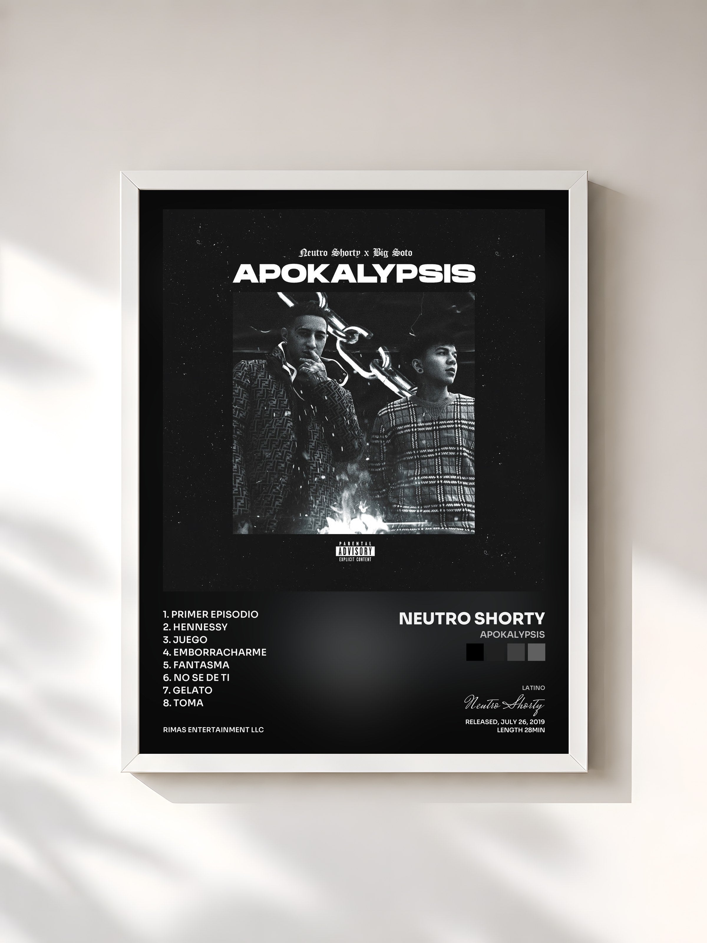 #blanc Tableau de l'album Apokalypsis de Neutro Shorty, cadre blanc, imprimé et encadré en France