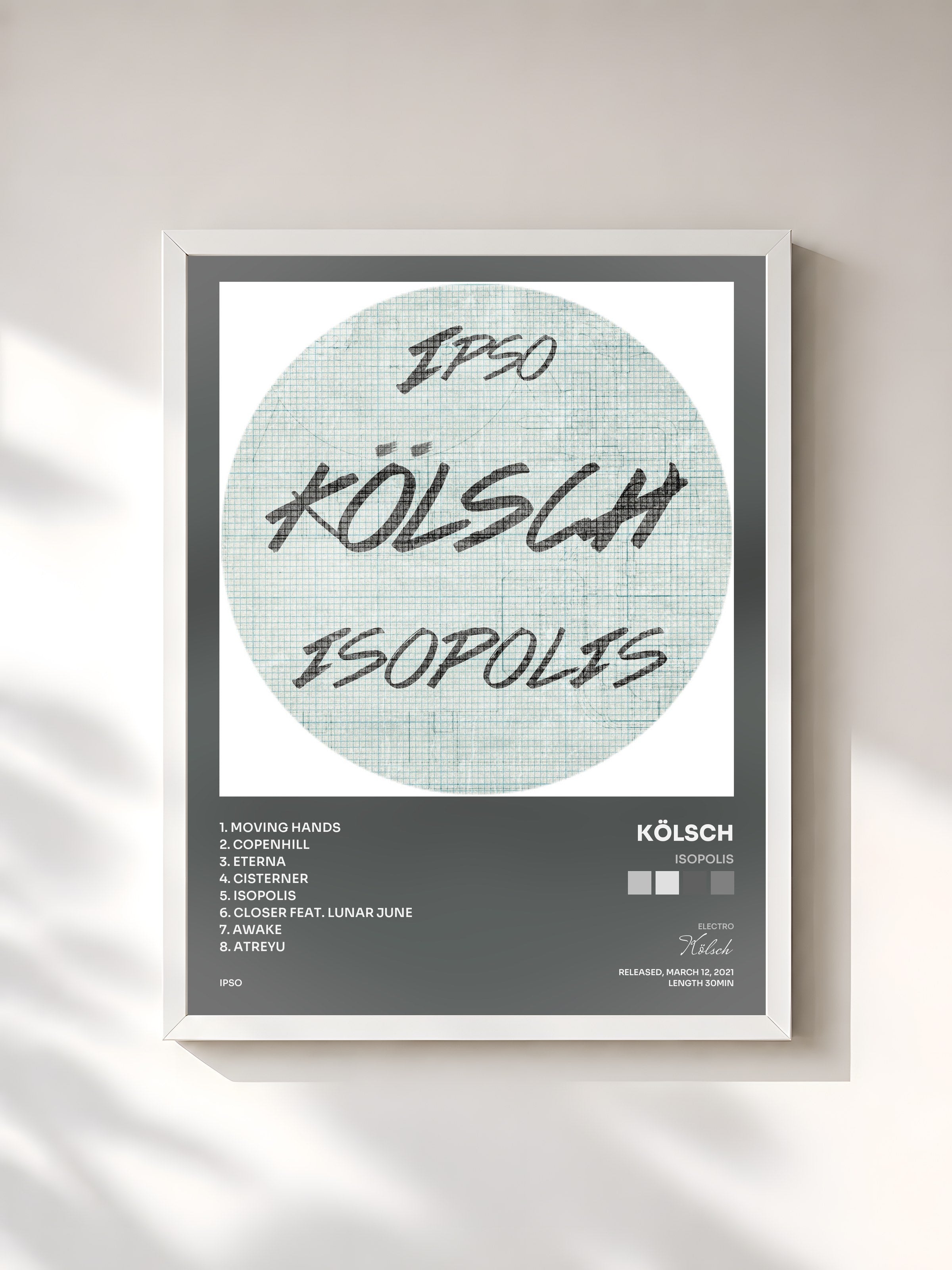 #blanc Tableau de l'album Isopolis de Kölsch, cadre blanc, imprimé et encadré en France