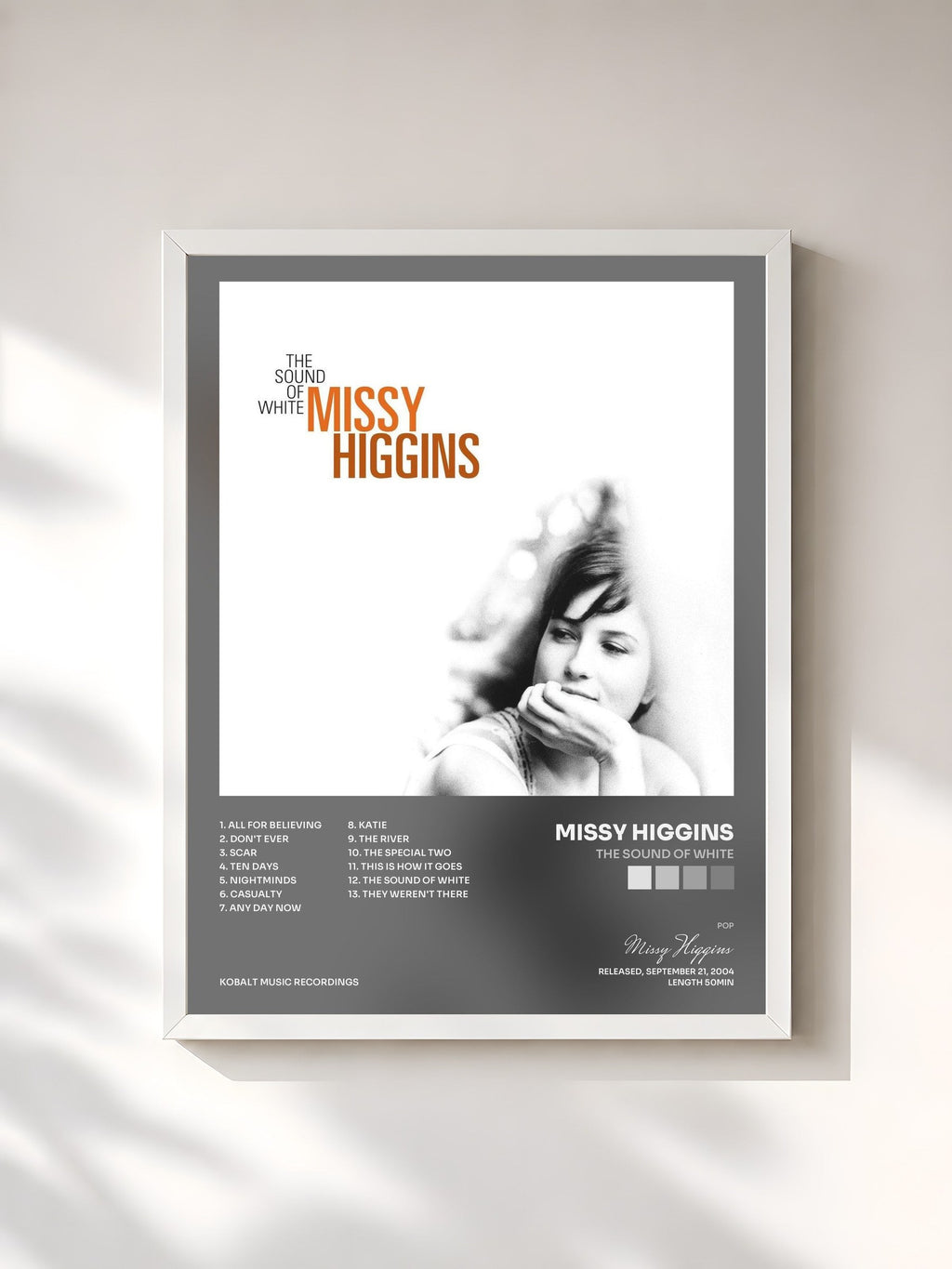 #blanc The Sound of White de Missy Higgins en lámina enmarcada, marco blanco, impresa y enmarcada en Francia