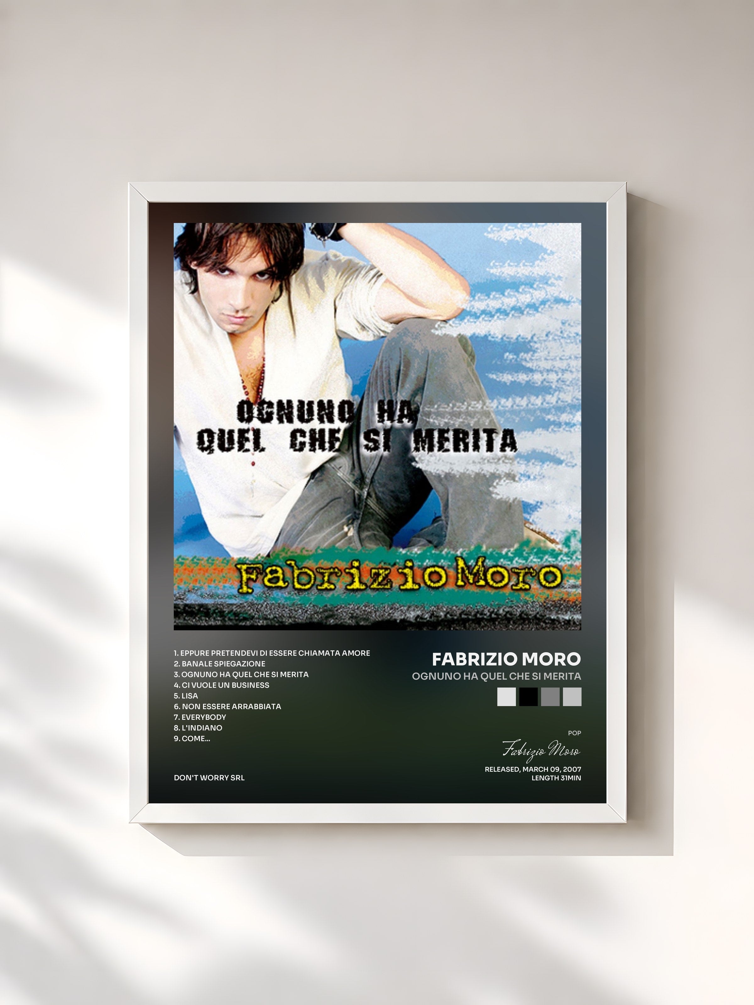 #blanc Tableau de l'album Ognuno ha quel che si merita de Fabrizio Moro, cadre blanc, imprimé et encadré en France