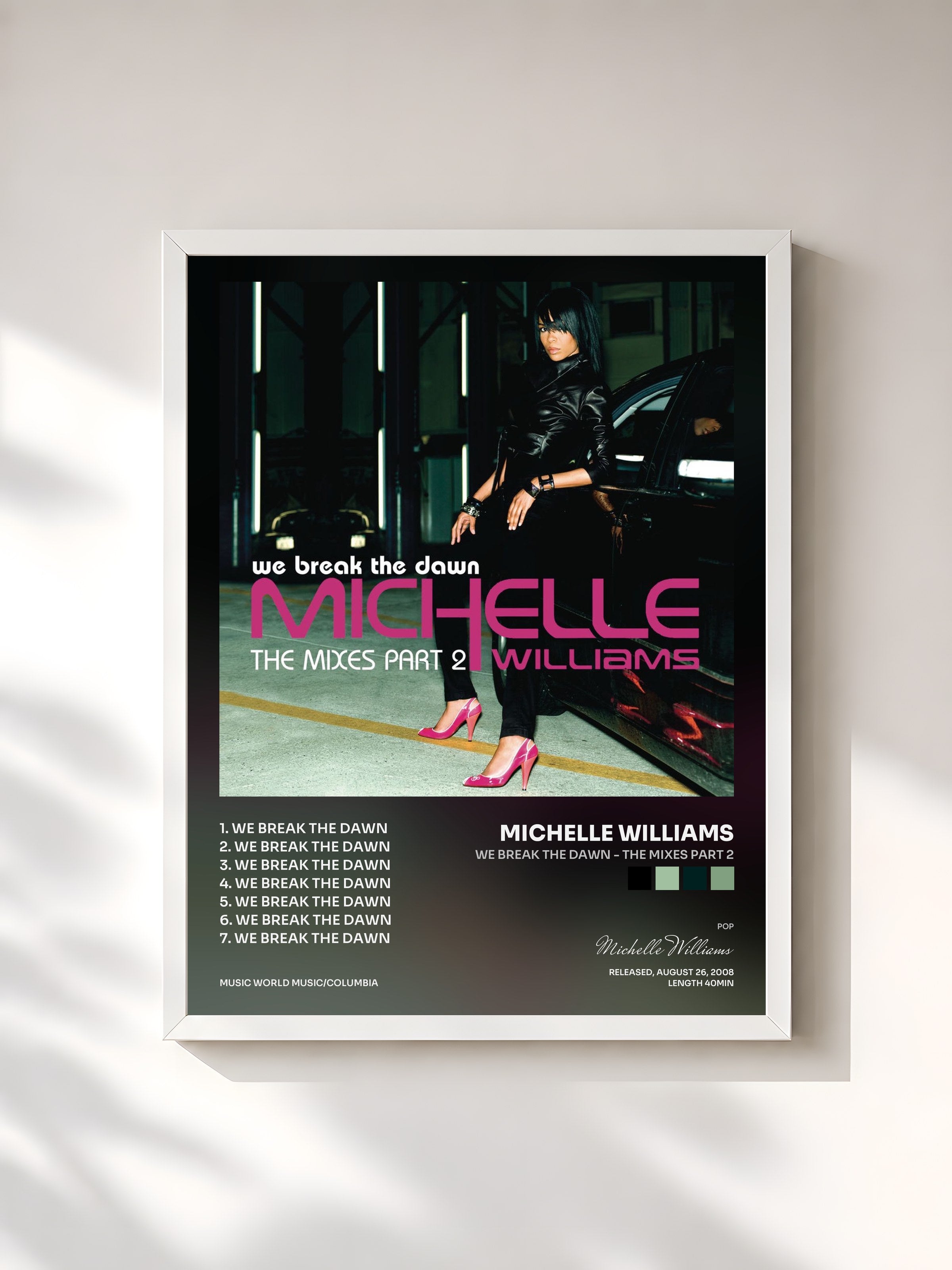 #blanc Tableau de l'album We Break The Dawn - The Mixes Part 2 de Michelle Williams, cadre blanc, imprimé et encadré en France