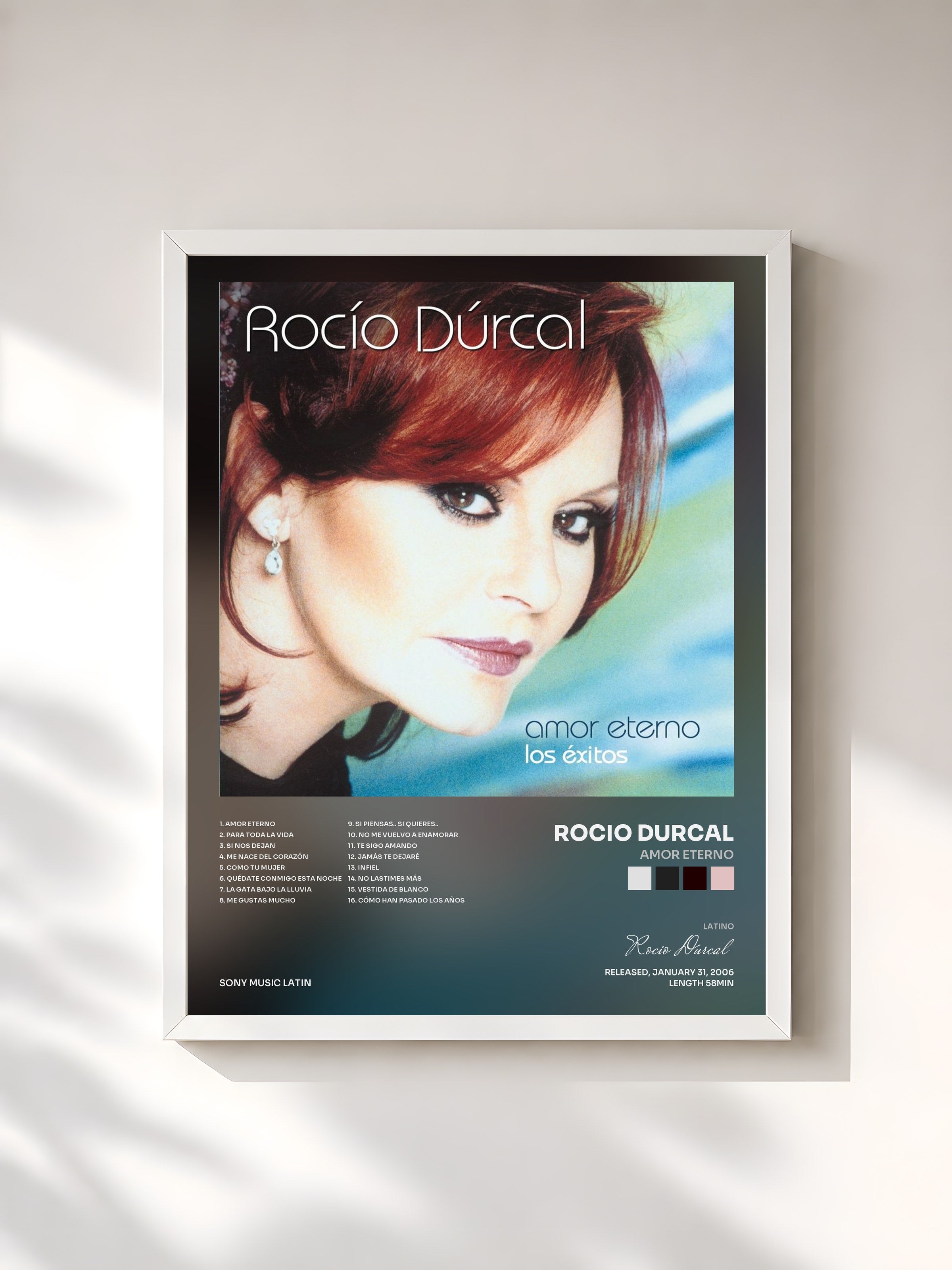 #blanc Tableau de l'album Amor Eterno de Rocio Durcal, cadre blanc, imprimé et encadré en France
