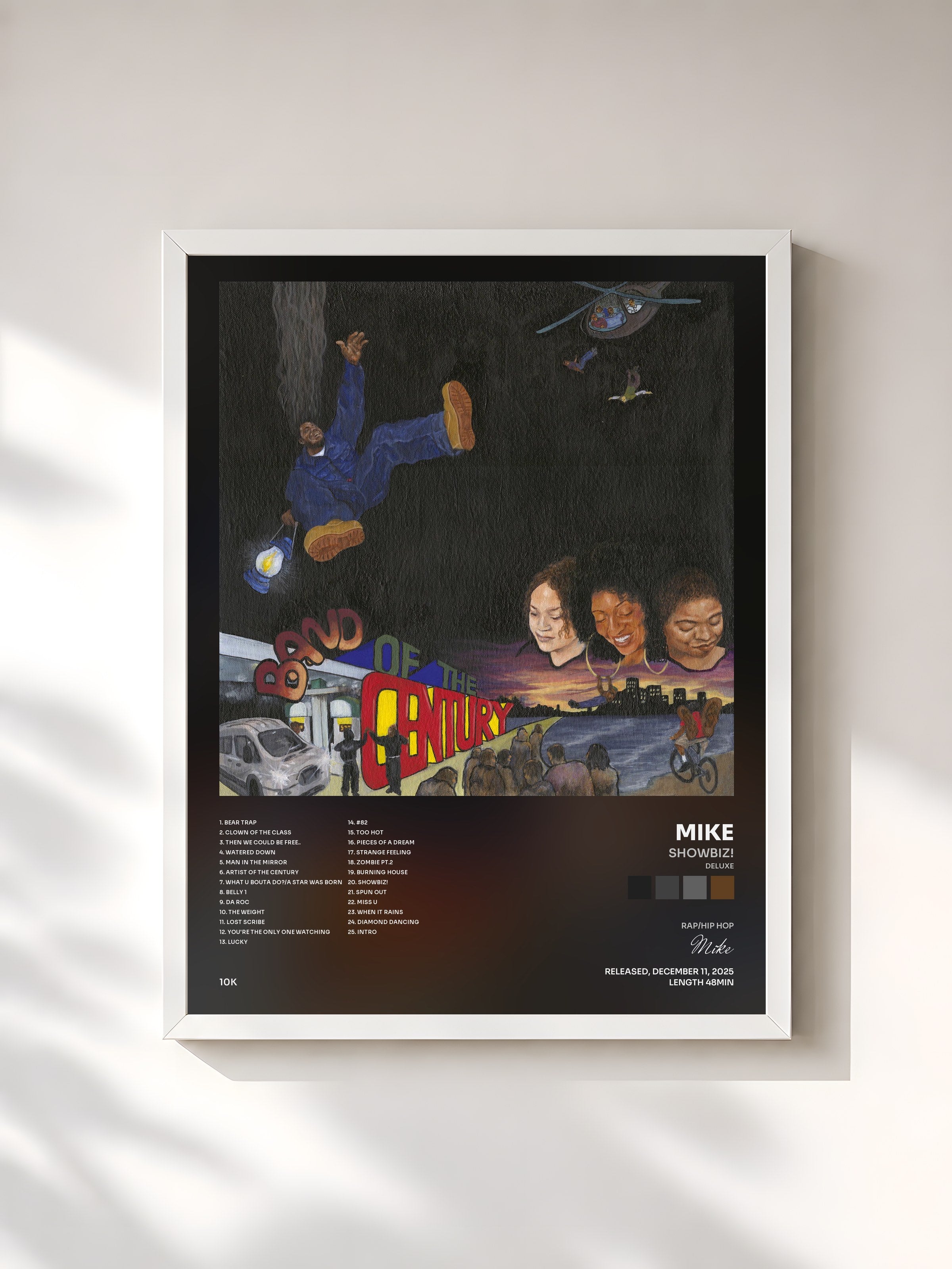 #blanc Tableau de l'album Showbiz! (Deluxe) de Mike, cadre blanc, imprimé et encadré en France