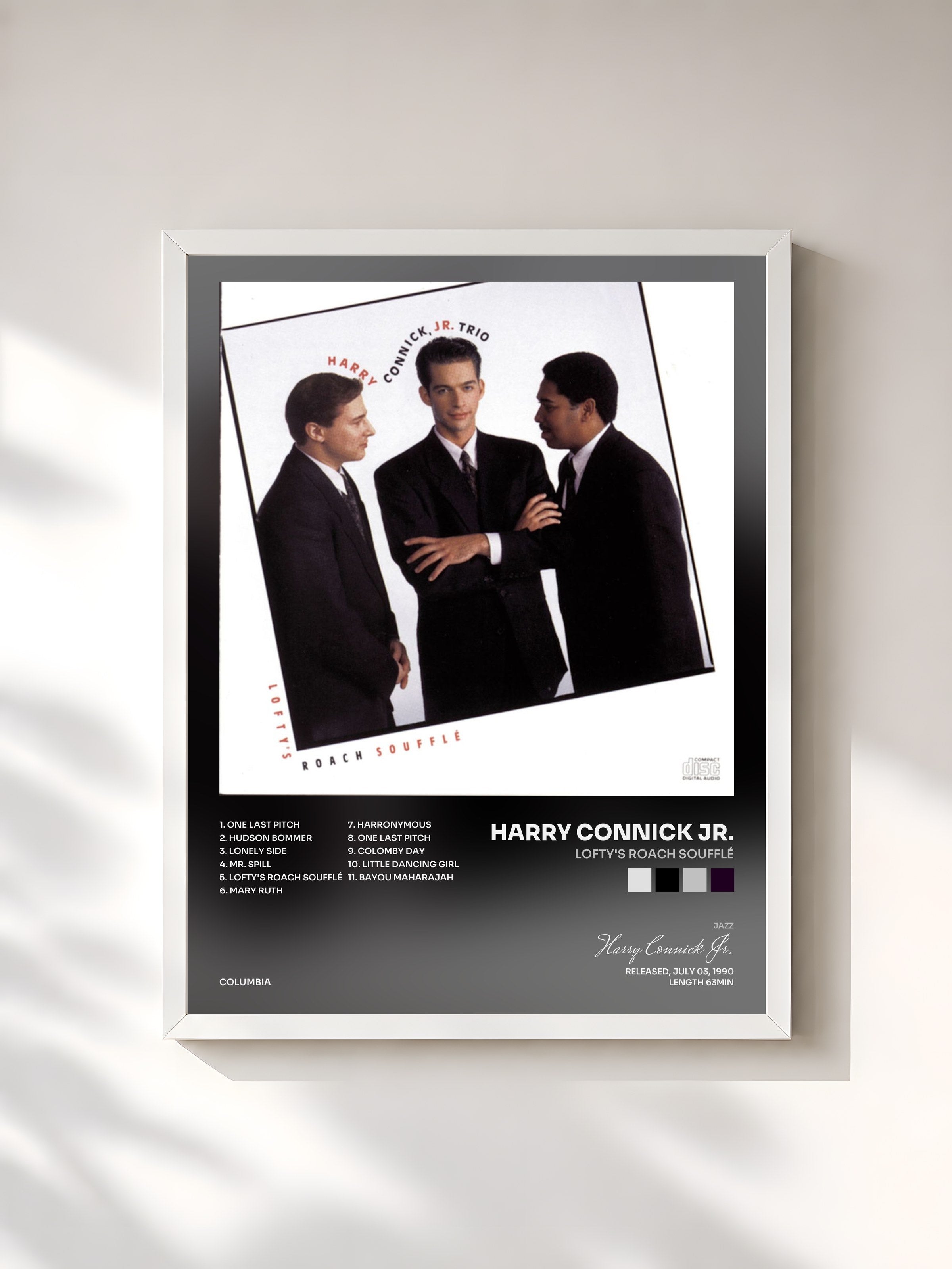 #blanc Tableau de l'album Lofty's Roach Soufflé de Harry Connick Jr., cadre blanc, imprimé et encadré en France