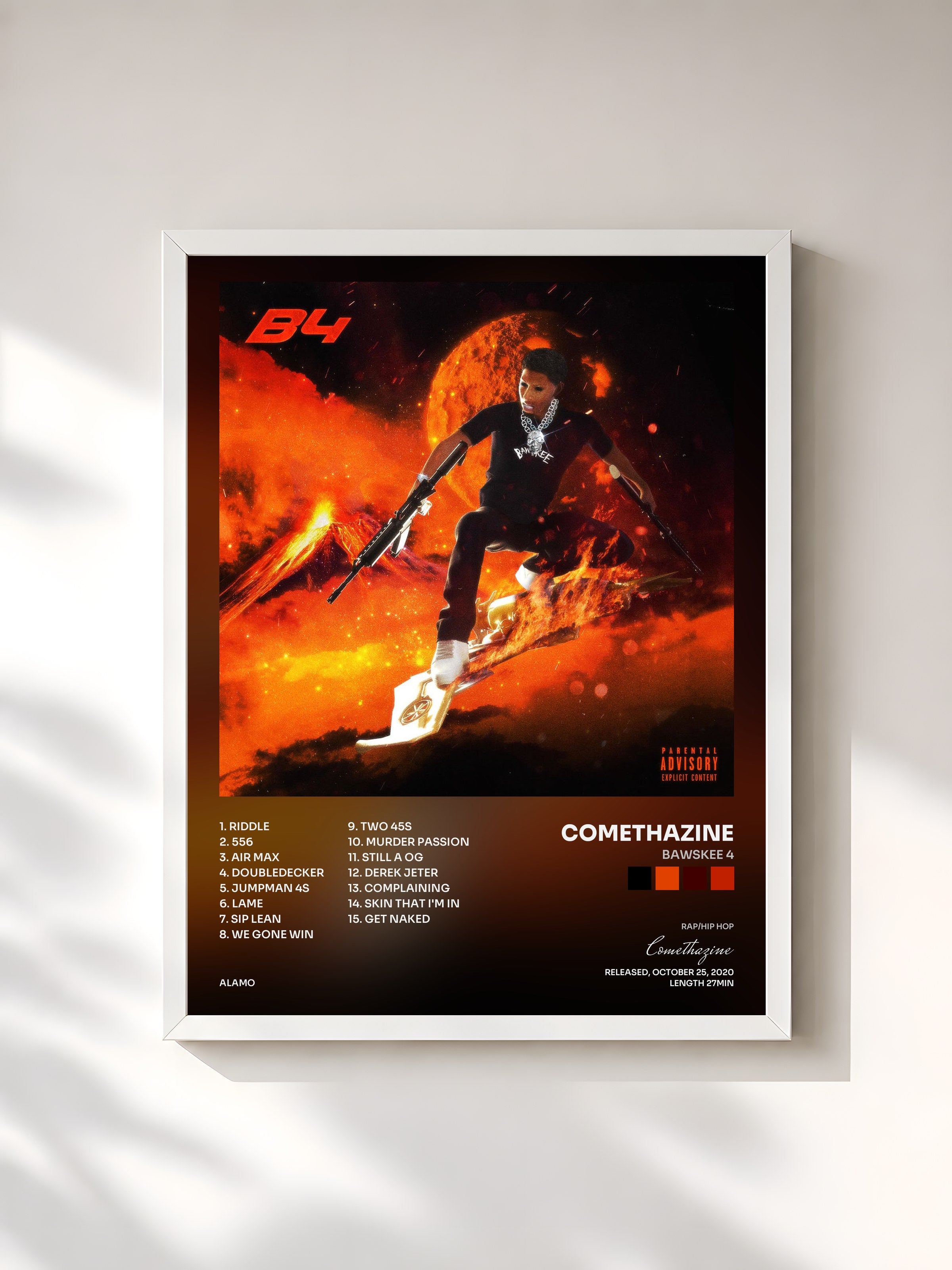 #blanc Tableau de l'album Bawskee 4 de Comethazine, cadre blanc, imprimé et encadré en France