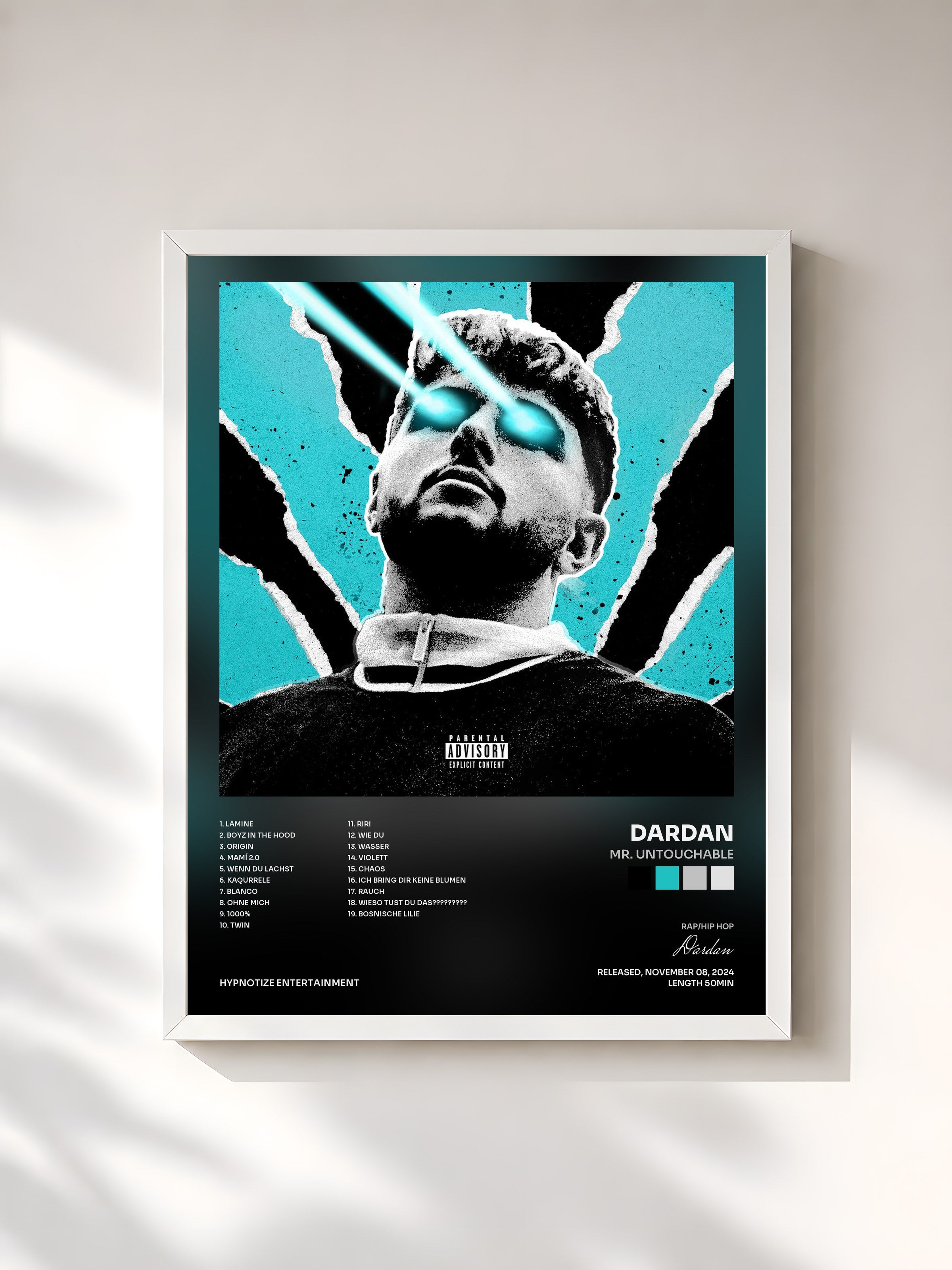 #blanc Tableau de l'album Mr. Untouchable de Dardan, cadre blanc, imprimé et encadré en France