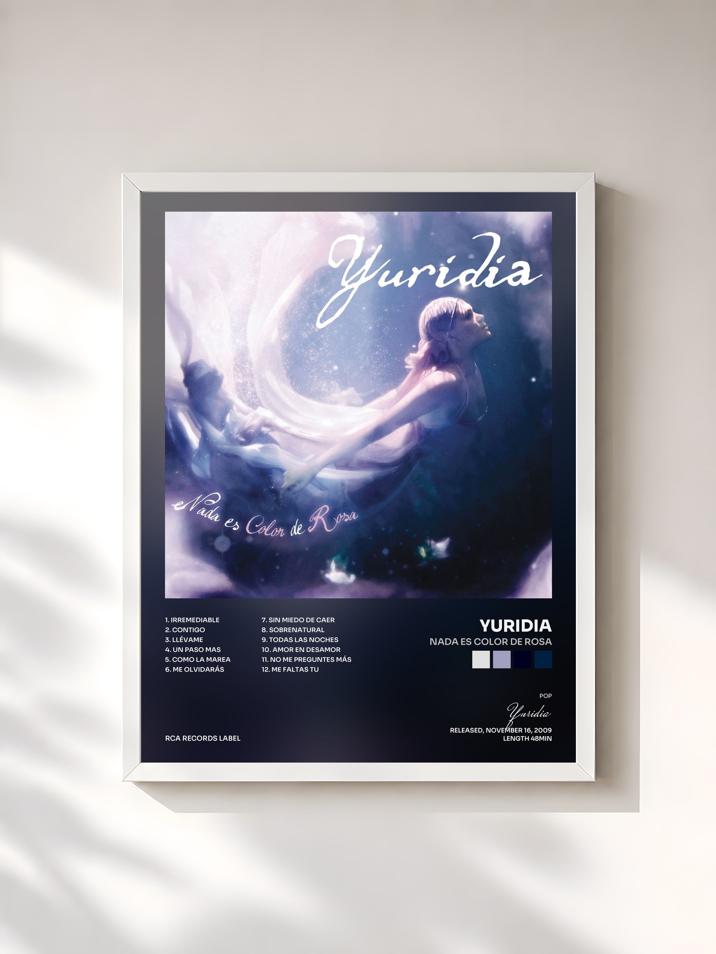 #blanc Tableau de l'album Nada Es Color De Rosa de Yuridia, cadre blanc, imprimé et encadré en France