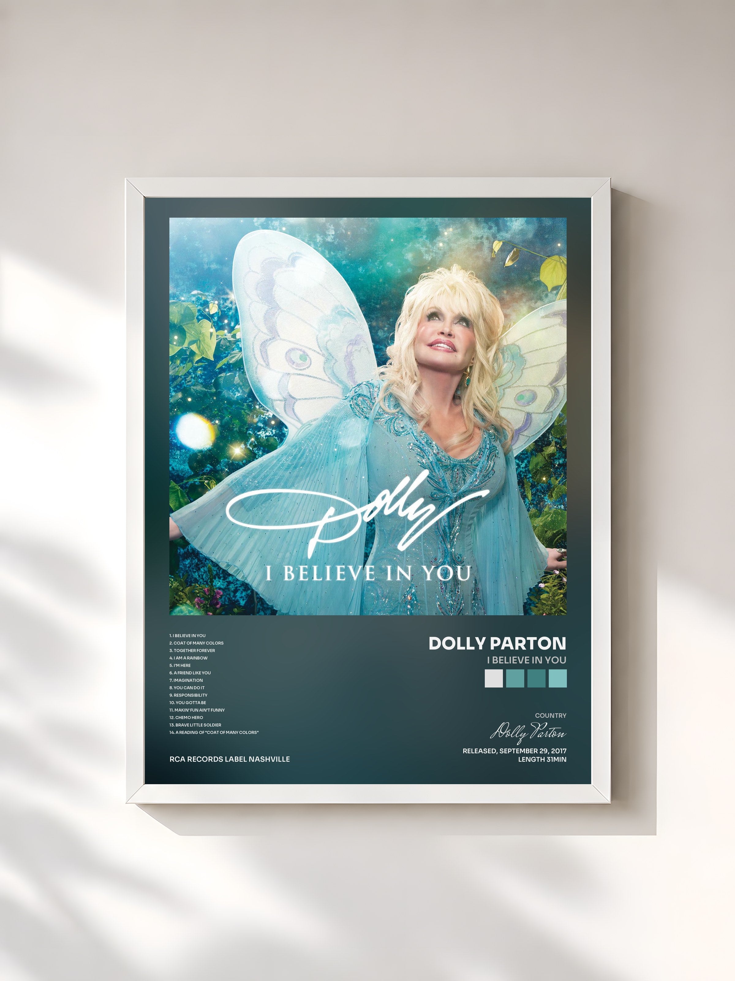 #blanc Tableau de l'album I Believe in You de Dolly Parton, cadre blanc, imprimé et encadré en France