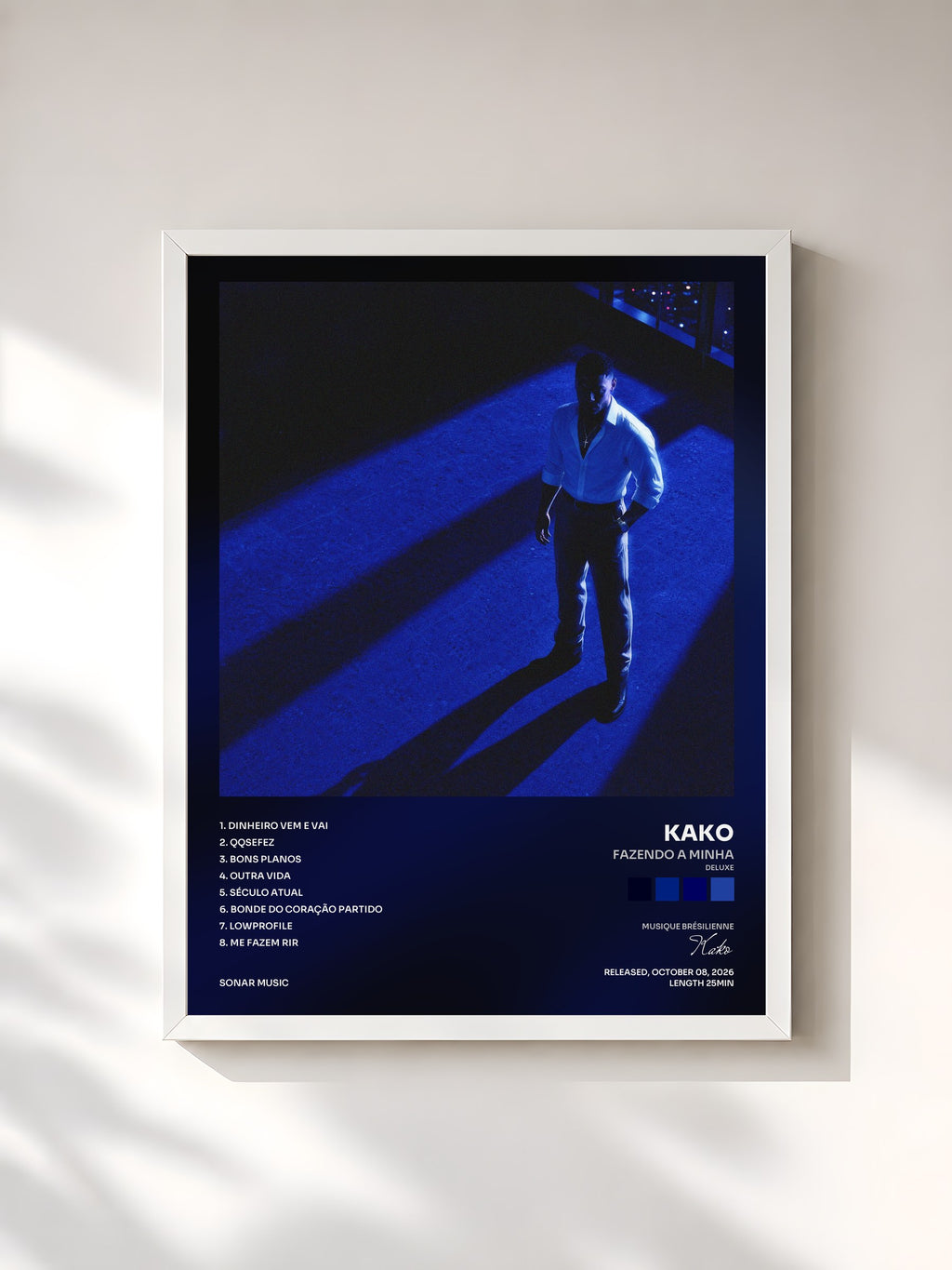 #blanc Tableau de l'album Fazendo A Minha (Deluxe) de Kako, cadre blanc, imprimé et encadré en France